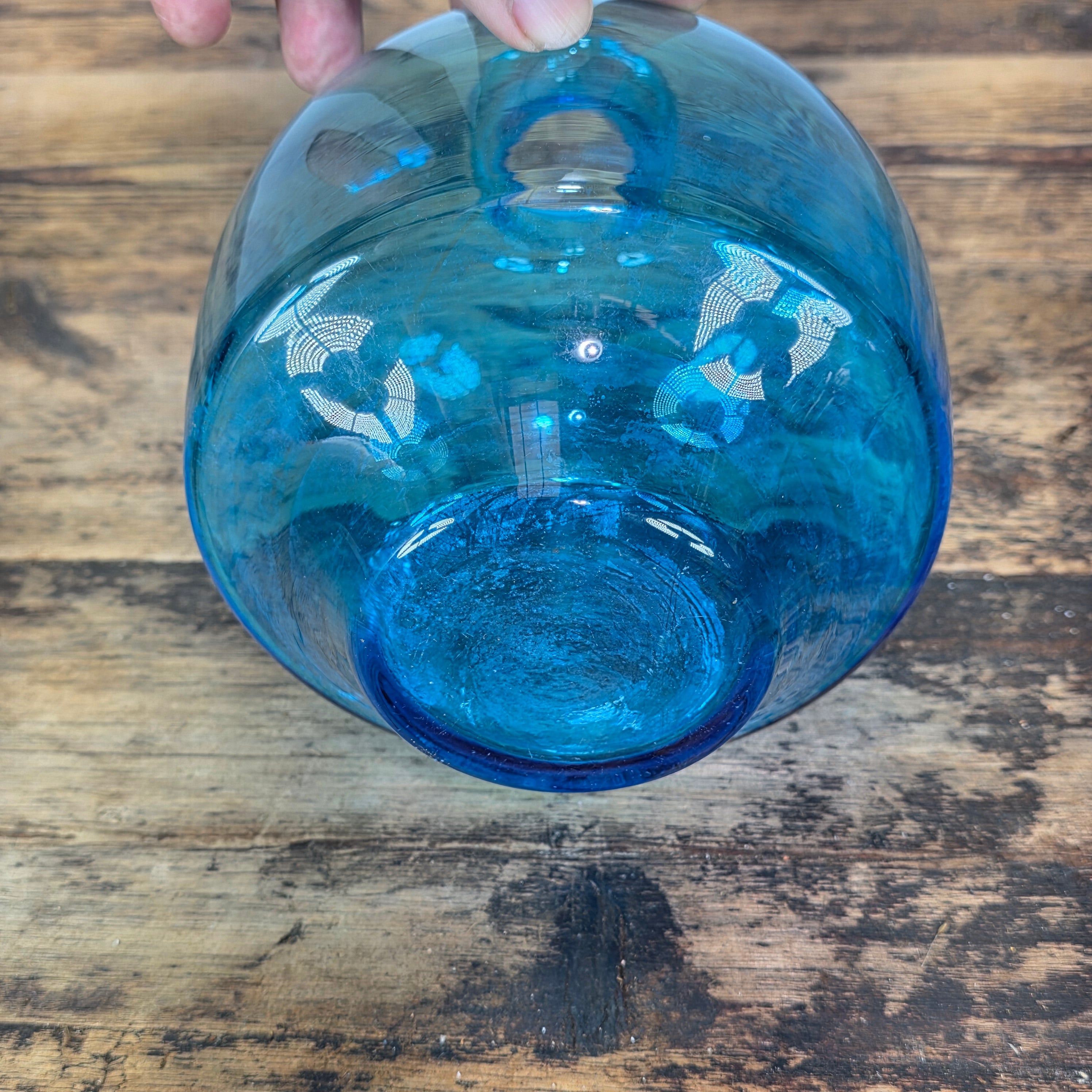 Vintage MCM Amber Glass Vase 3 Pinch Dimple Hand Blown Mid Century Retro 7"