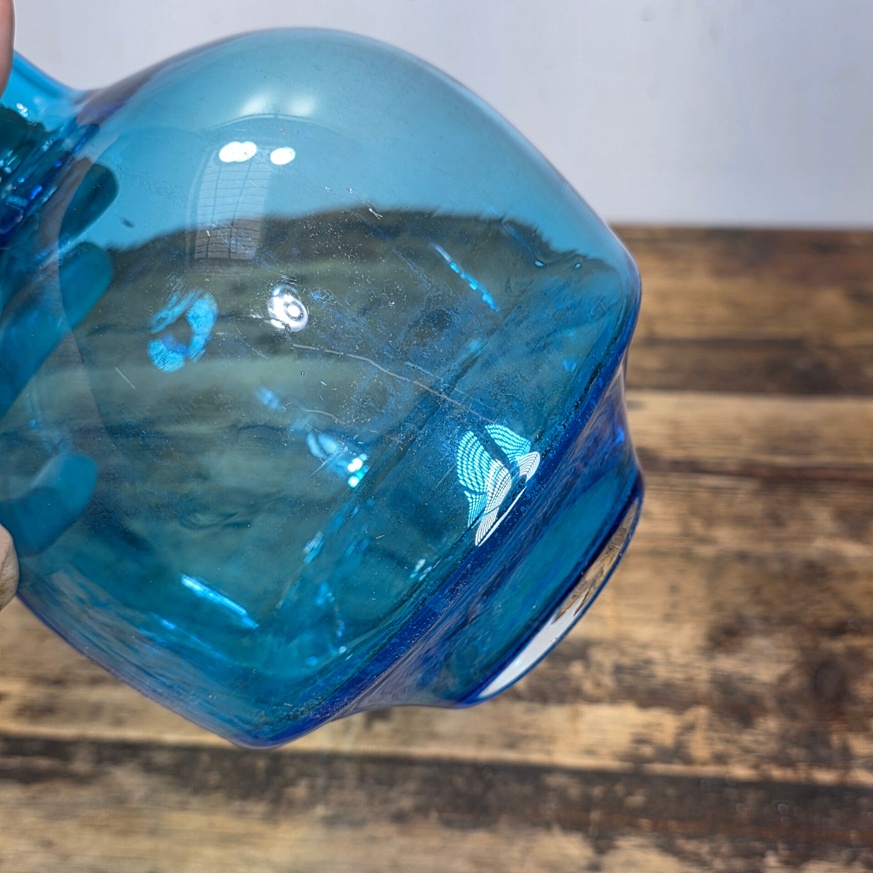 Vintage MCM Amber Glass Vase 3 Pinch Dimple Hand Blown Mid Century Retro 7"