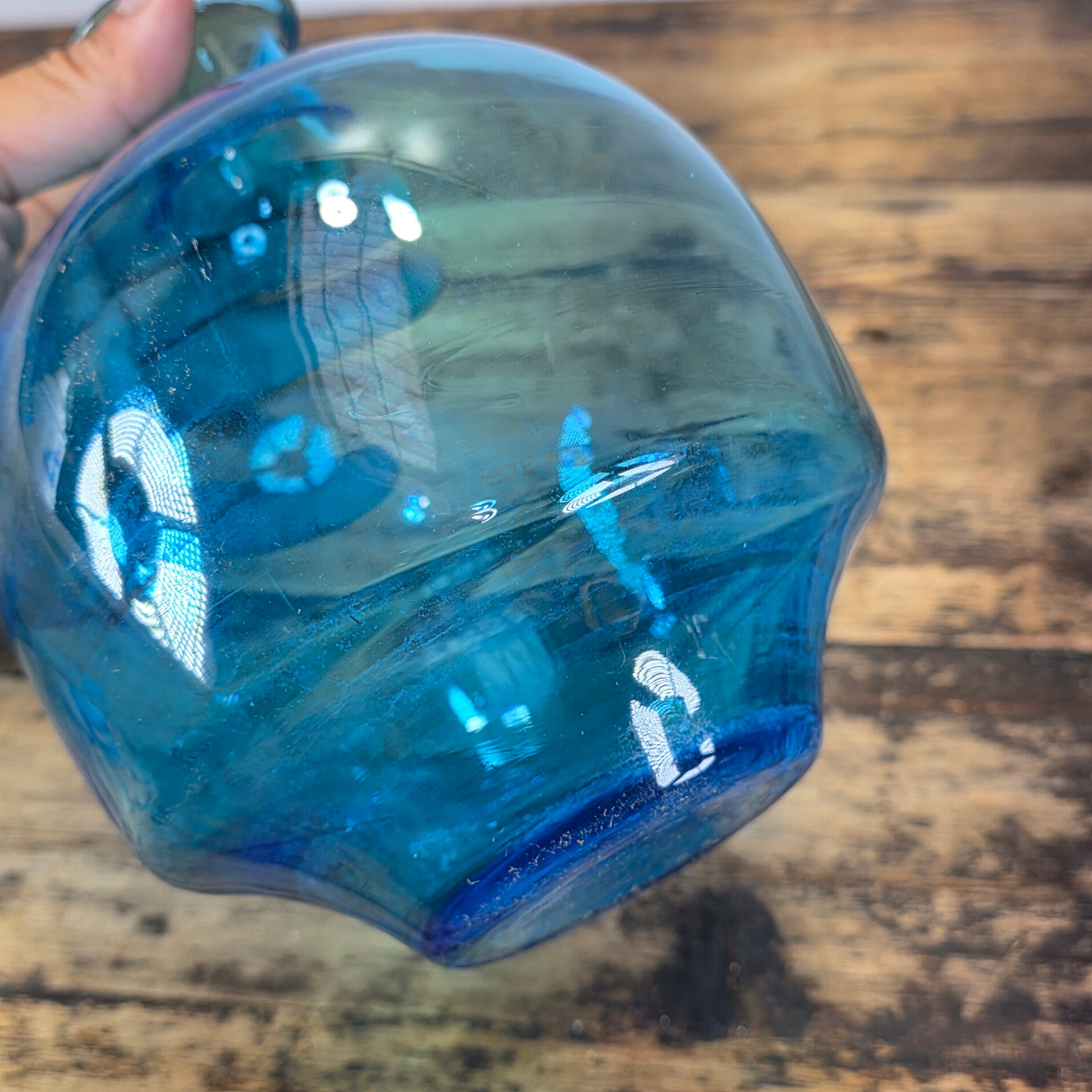 Vintage MCM Amber Glass Vase 3 Pinch Dimple Hand Blown Mid Century Retro 7"