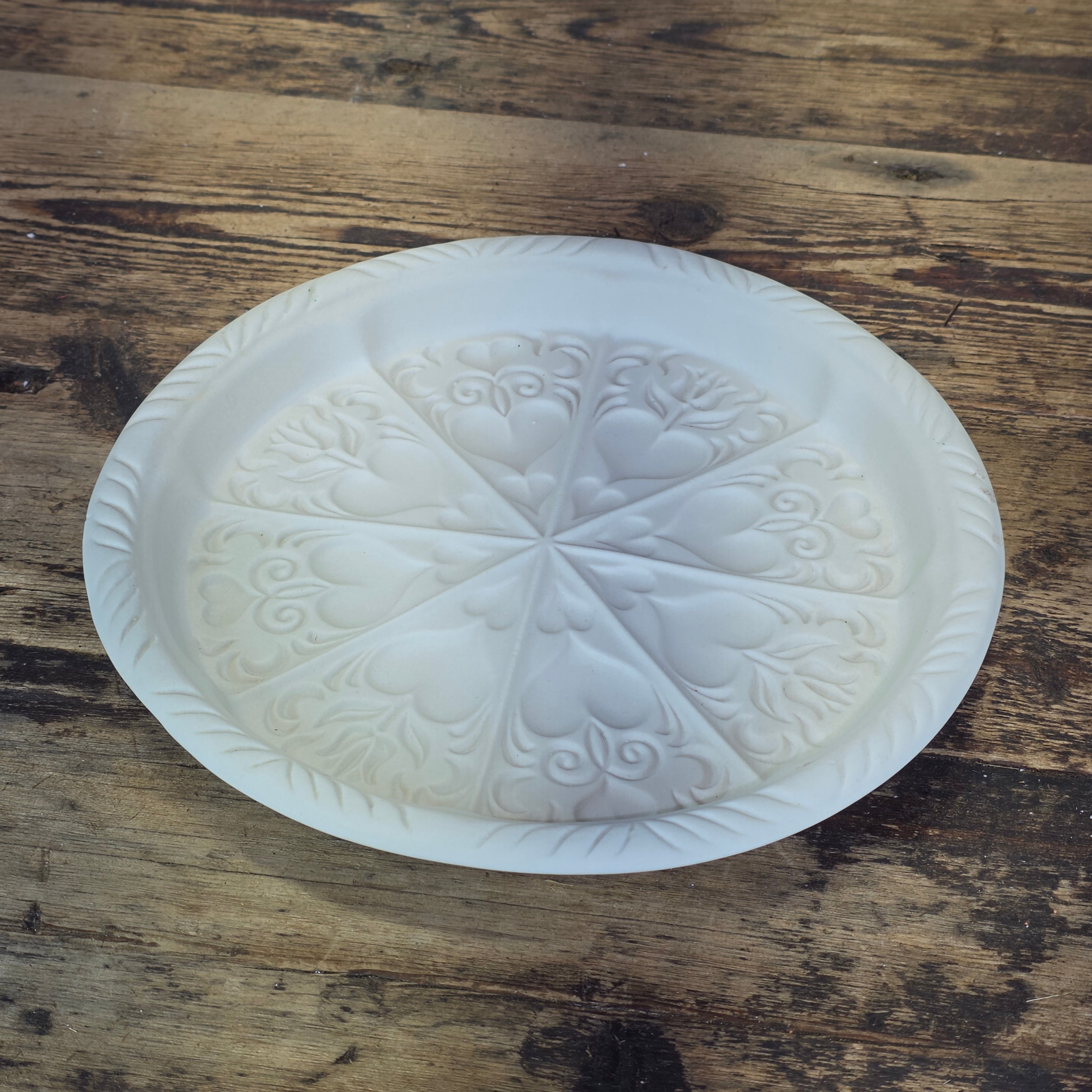 Vintage Hartstone Shortbread Mold Heart Floral Stoneware Baking Pan Pottery 10"