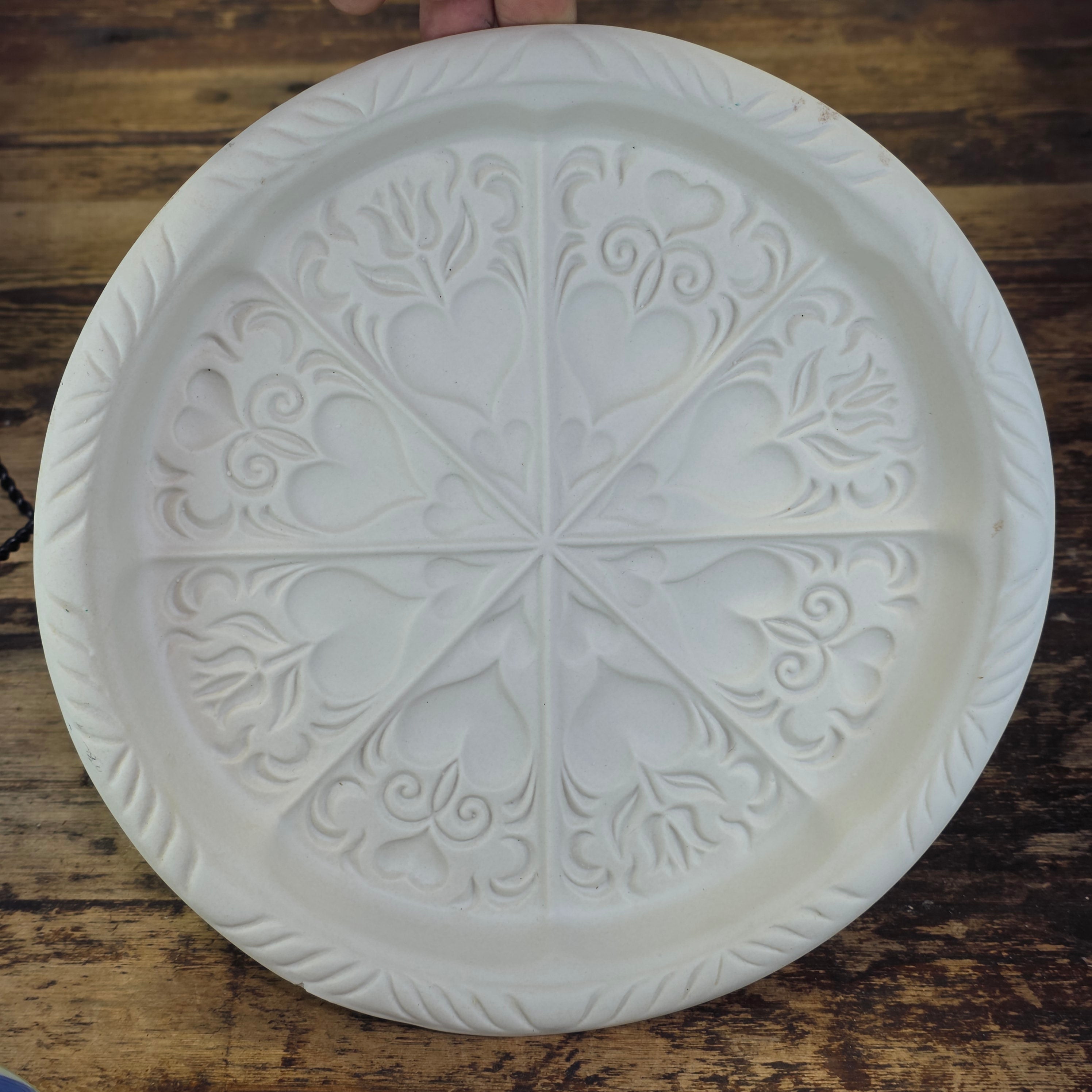 Vintage Hartstone Shortbread Mold Heart Floral Stoneware Baking Pan Pottery 10"