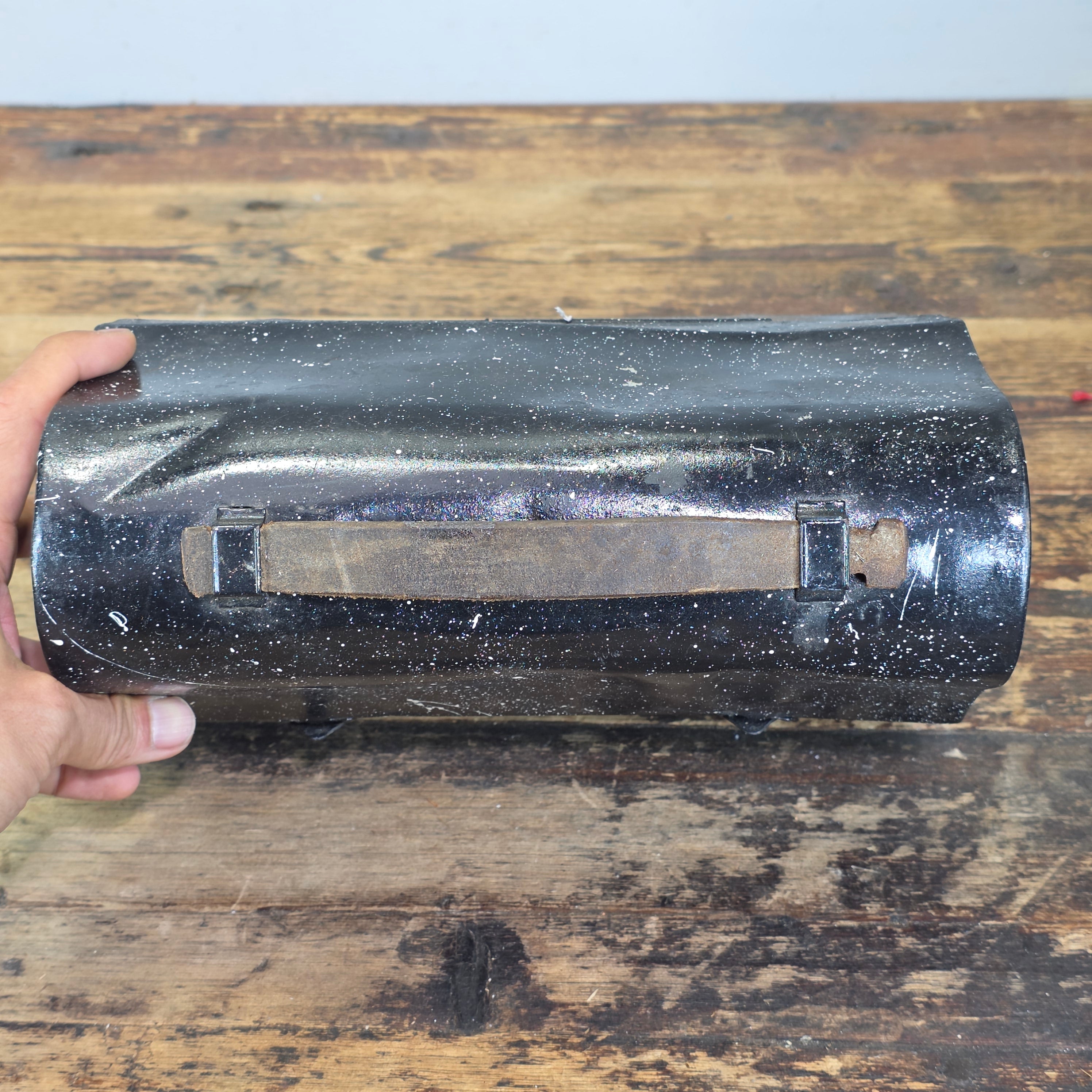 Vintage Thermos Black Dome Metal Lunch Box Leather Handle Miner Pail Antique