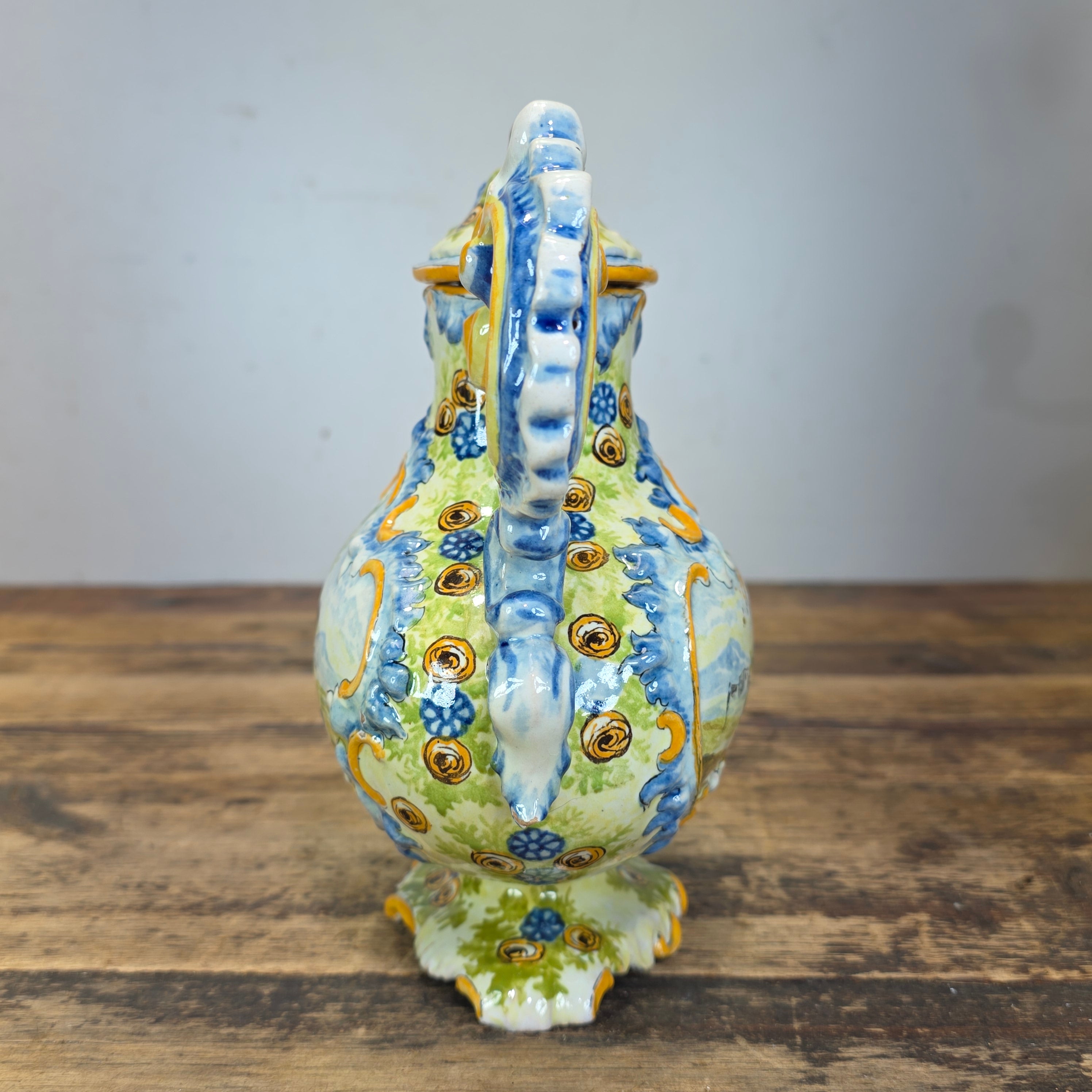Vintage Italian Majolica Lidded Urn Vase Hand Painted Istoriato Pot Handle M (Damage)