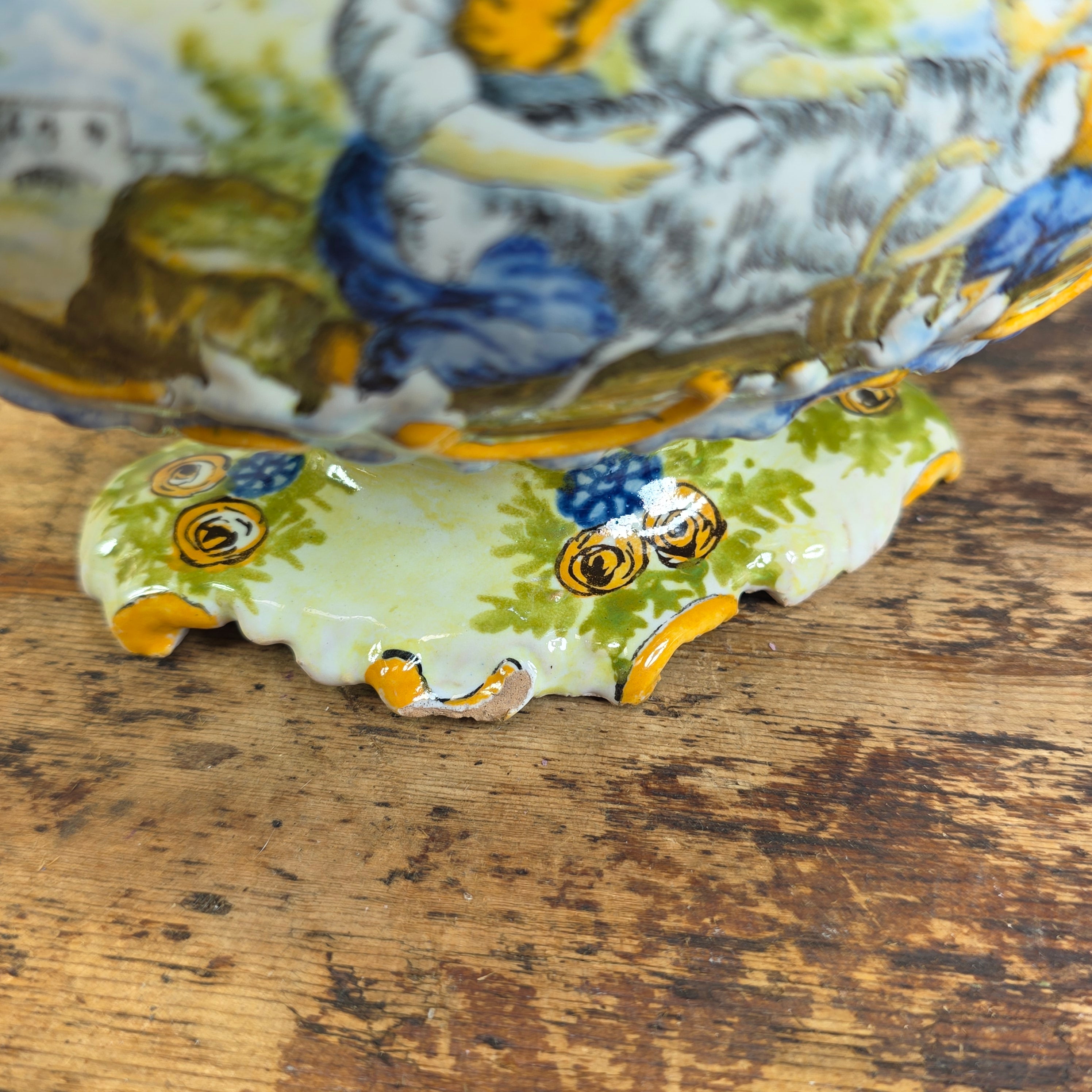Vintage Italian Majolica Lidded Urn Vase Hand Painted Istoriato Pot Handle M (Damage)