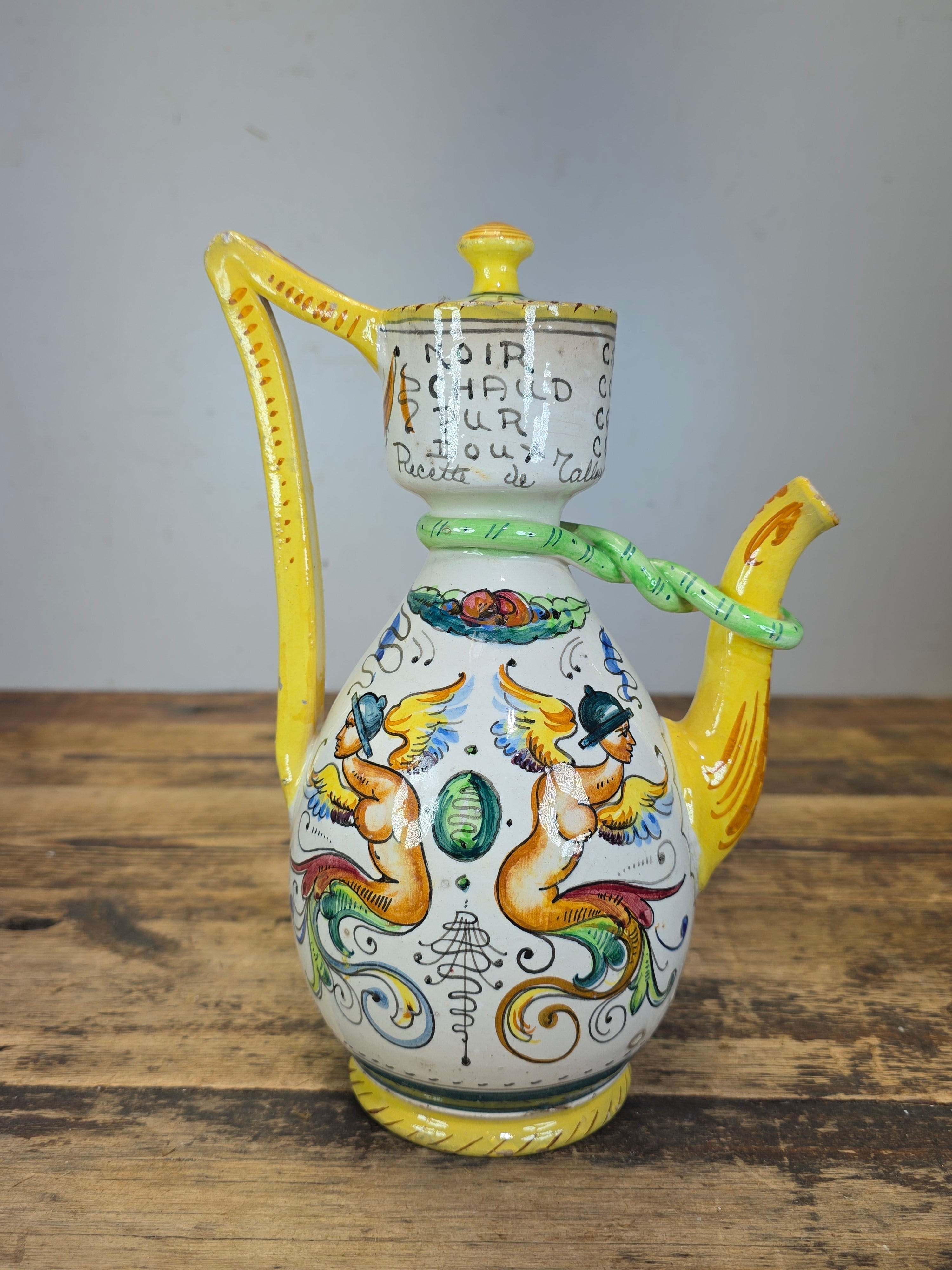 Vtg Fratelli Fanciullacci Raffaellesco Dragon Majolica Pitcher Signed FF Italy
