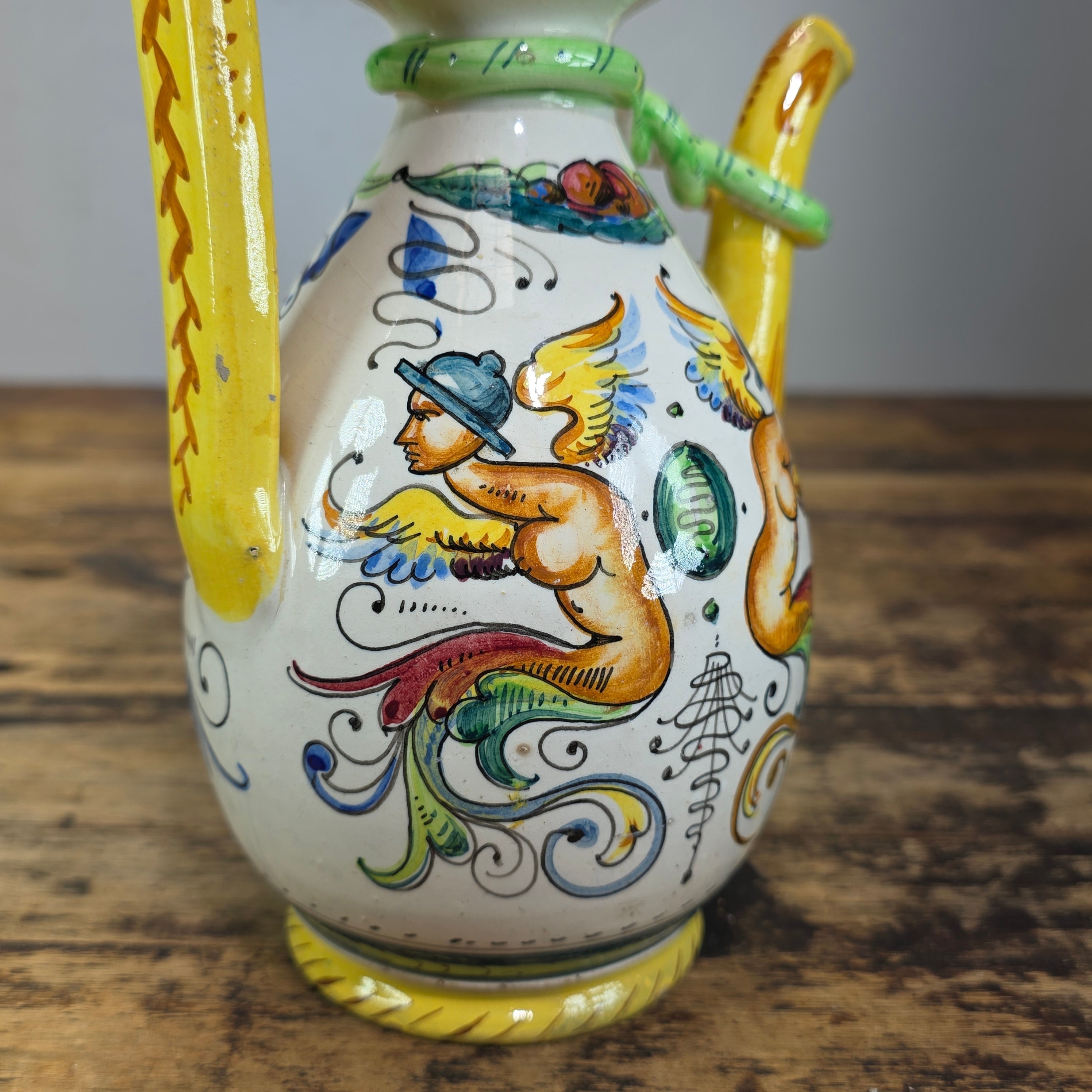 Vtg Fratelli Fanciullacci Raffaellesco Dragon Majolica Pitcher Signed FF Italy