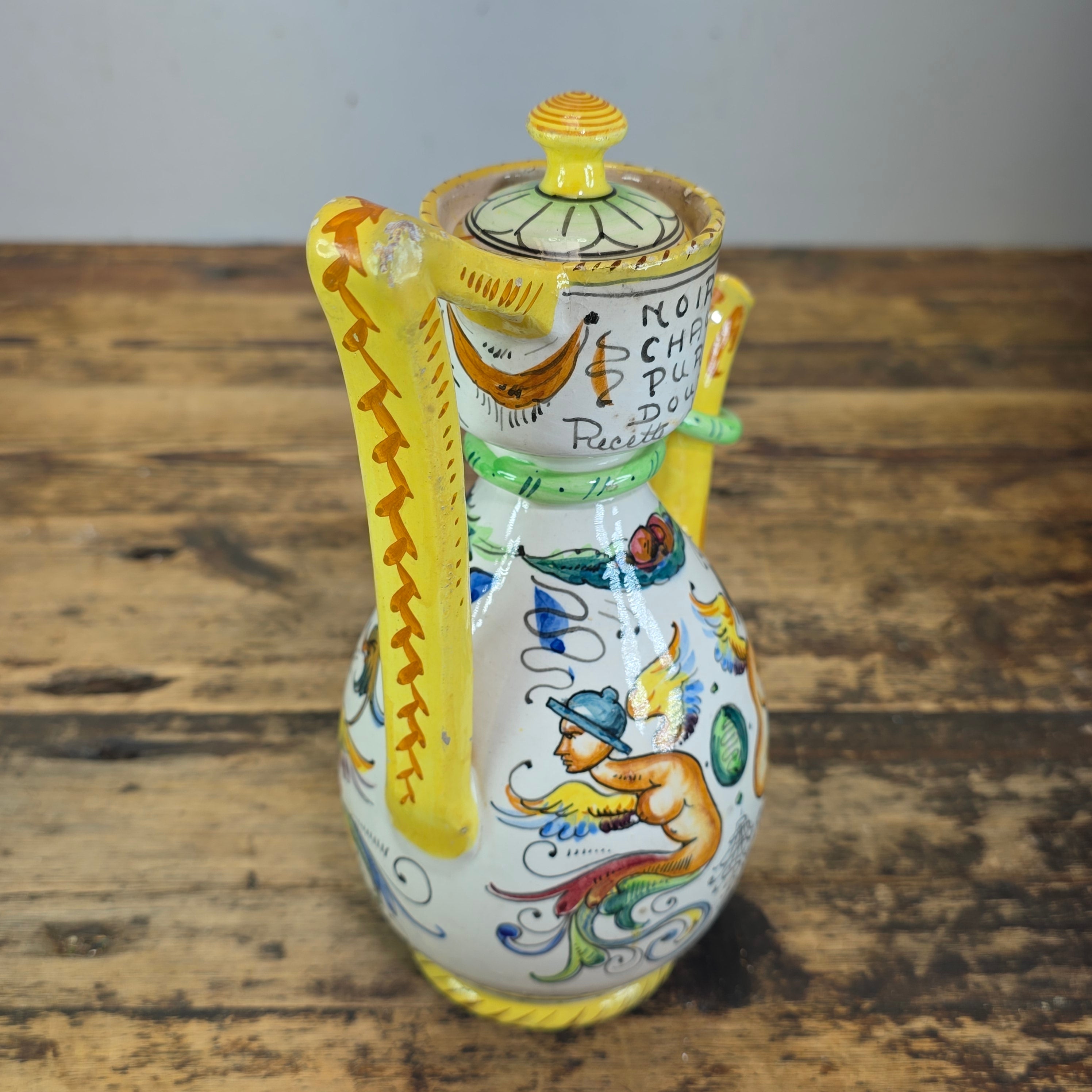 Vtg Fratelli Fanciullacci Raffaellesco Dragon Majolica Pitcher Signed FF Italy