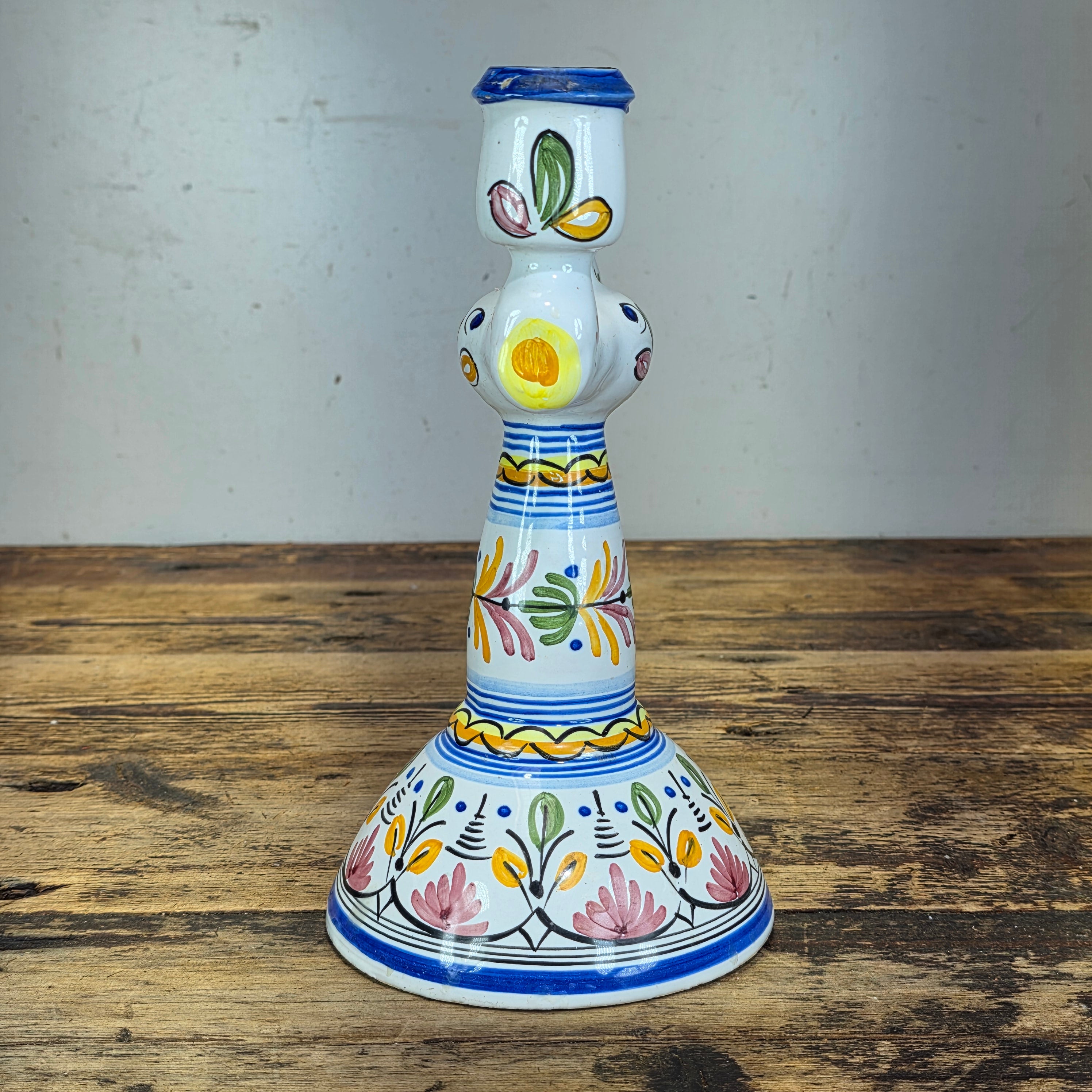 Vintage Mexican Folk Art Ceramic Candelabra 3 Light Candle Holder Signed Rios 10"