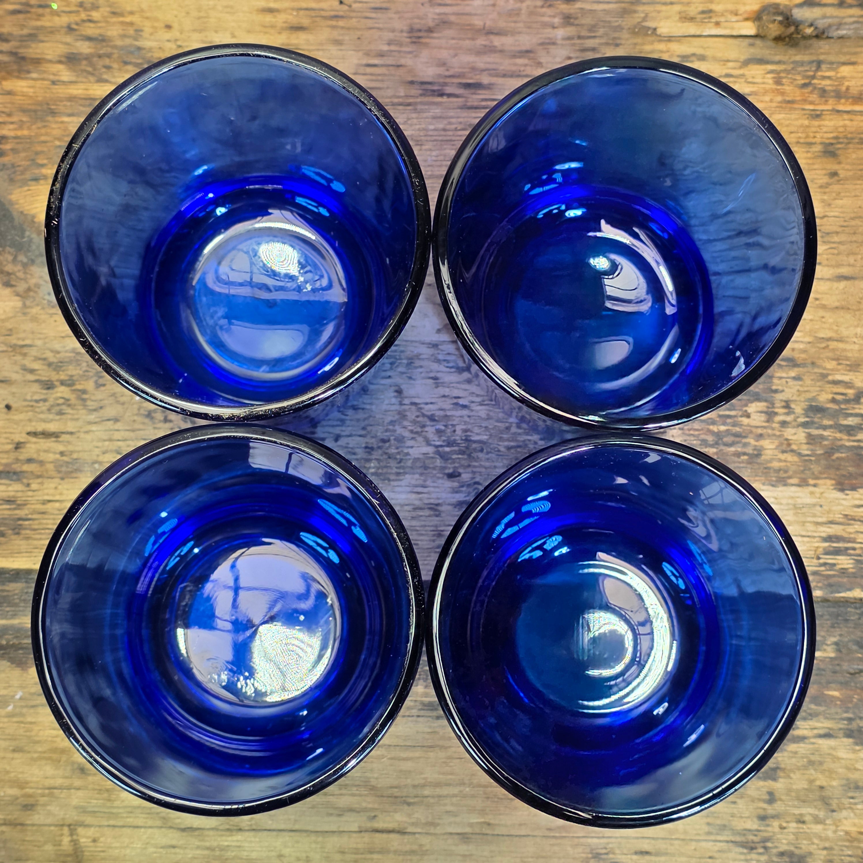 Vintage Cobalt Blue Glass Tumblers Set of 2 Heavy Libbey Juice Rocks Glasses
