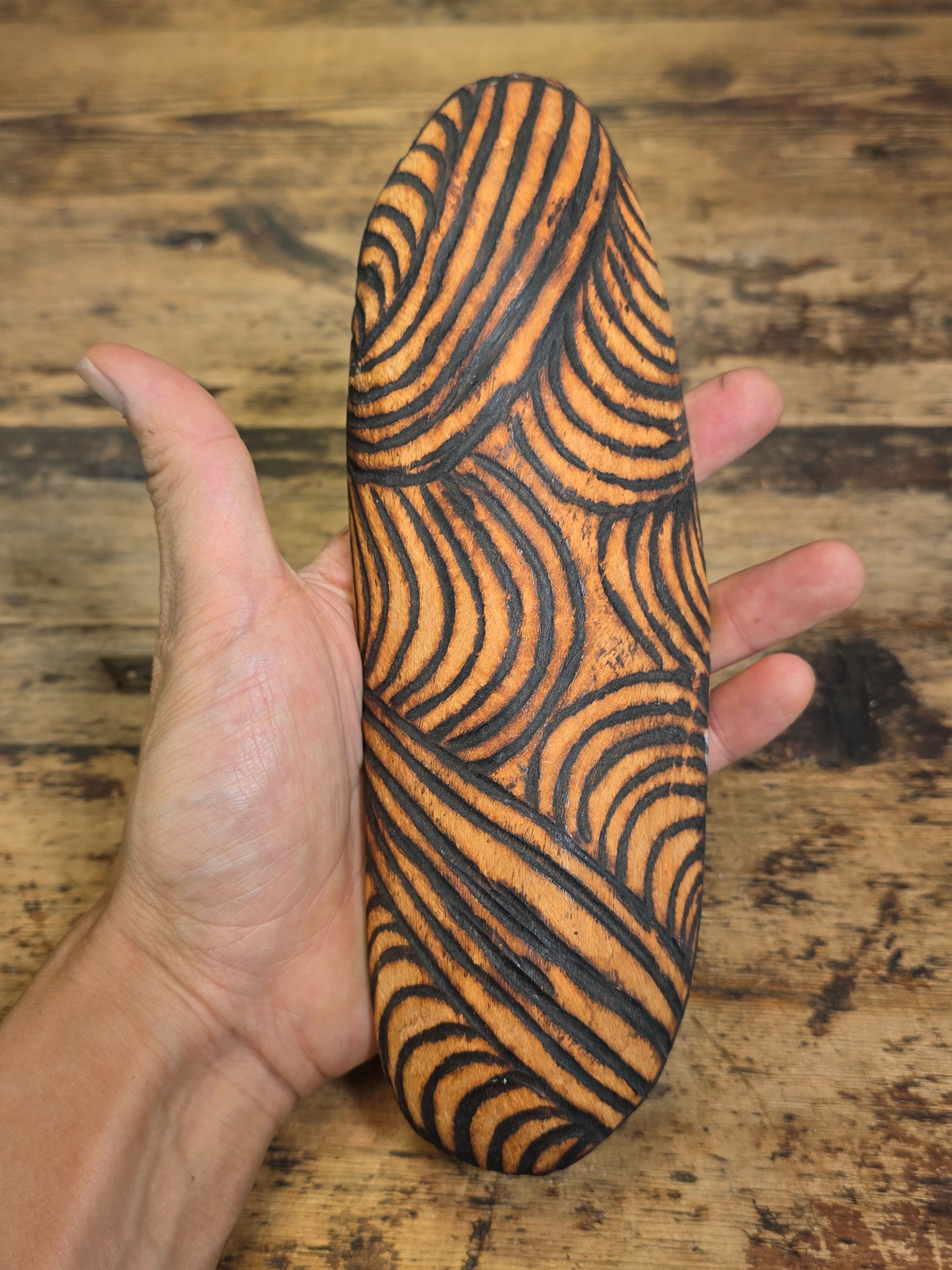Vtg Australian Aboriginal Pokerwork Coolamon Wooden Bowl Tribal Folk Art 9"