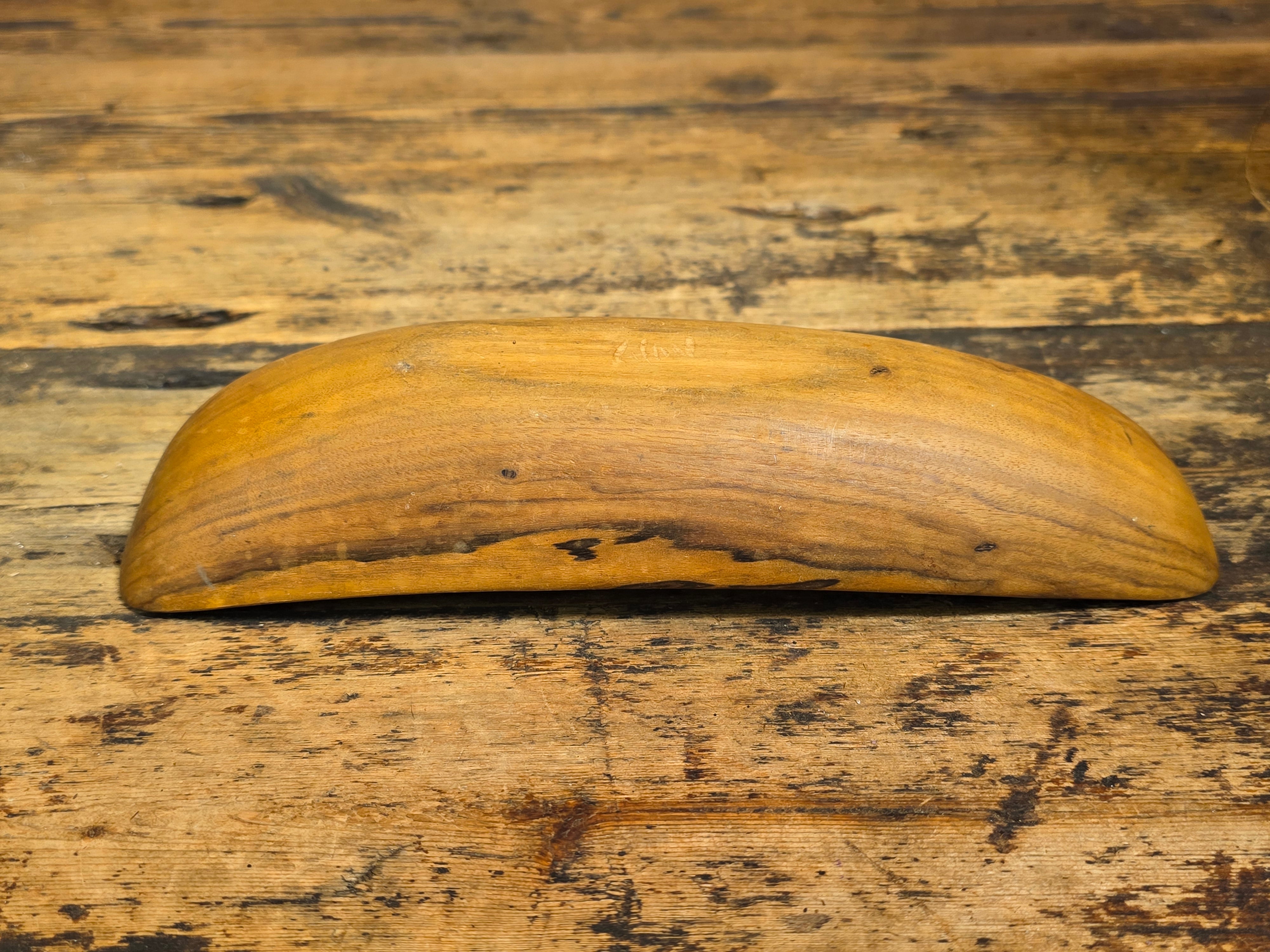 Share Vintage Mid Century Hand Carved Wooden Bowl Canoe Scoop Tray Signed Chan 10" Art