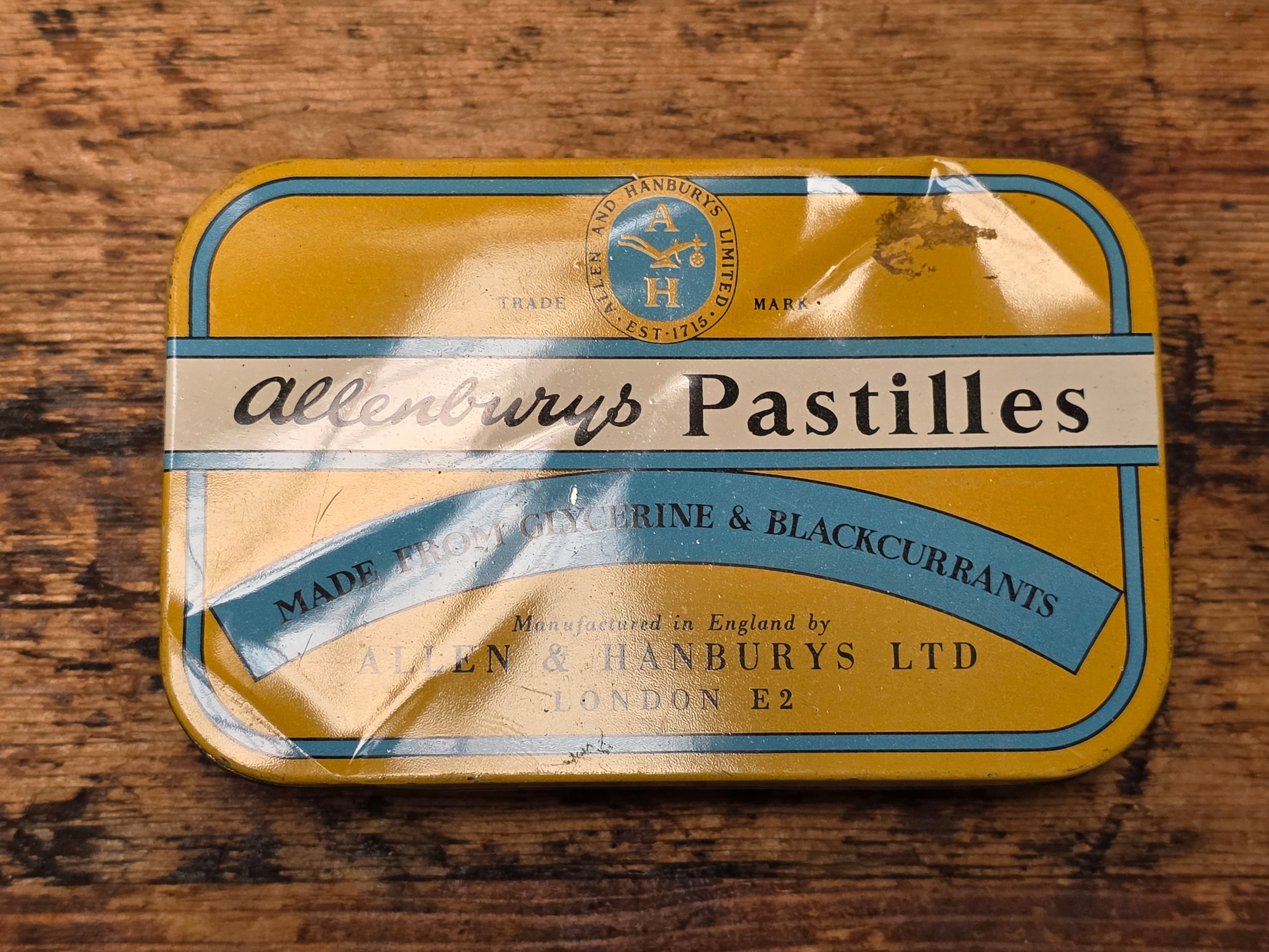 Vintage 1940s Allenburys Pastilles Medicine Tin Flat Banner US Export London