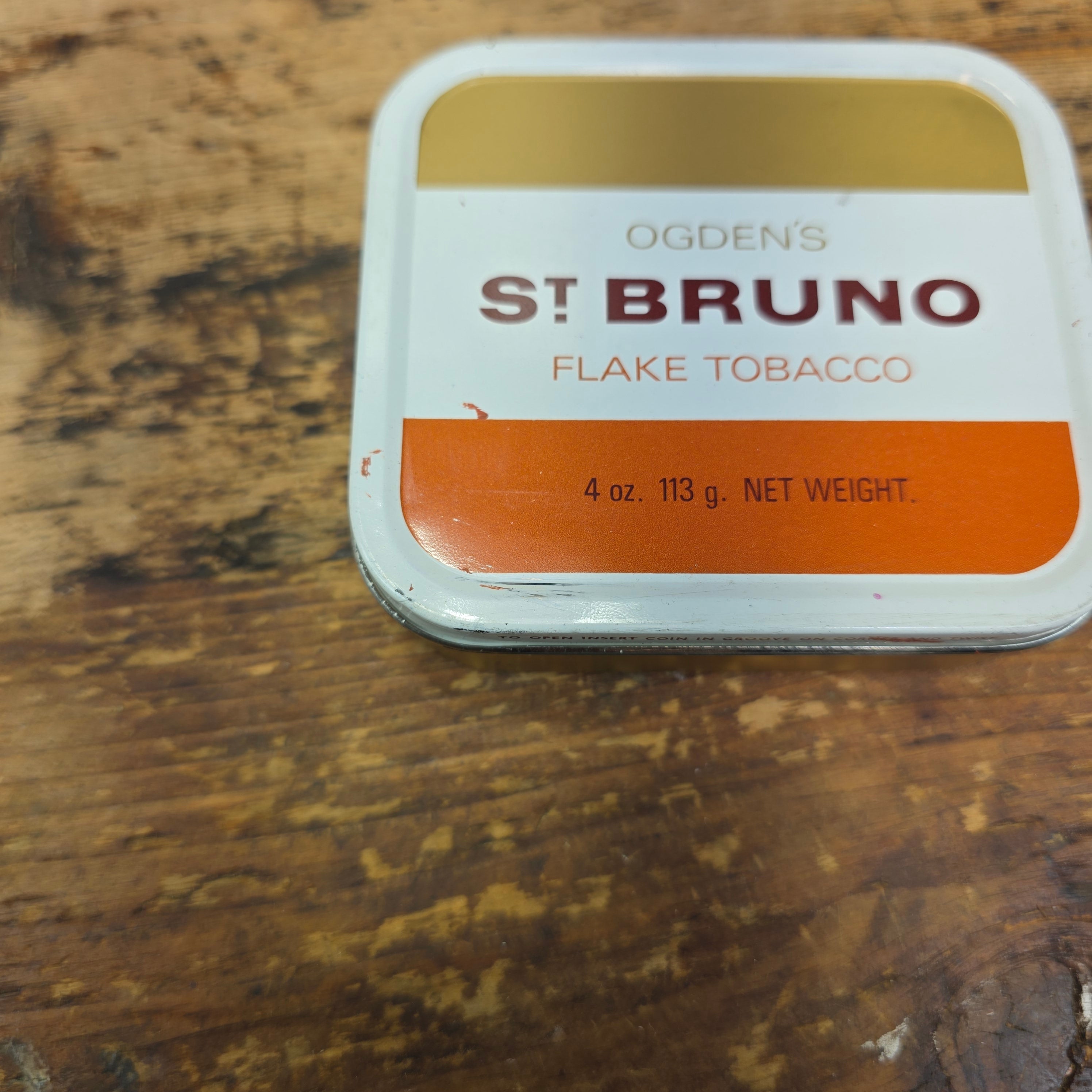 Vintage Odgens St Bruno Flake Tobacco Tin Empty 4oz Orange Square Box US Import