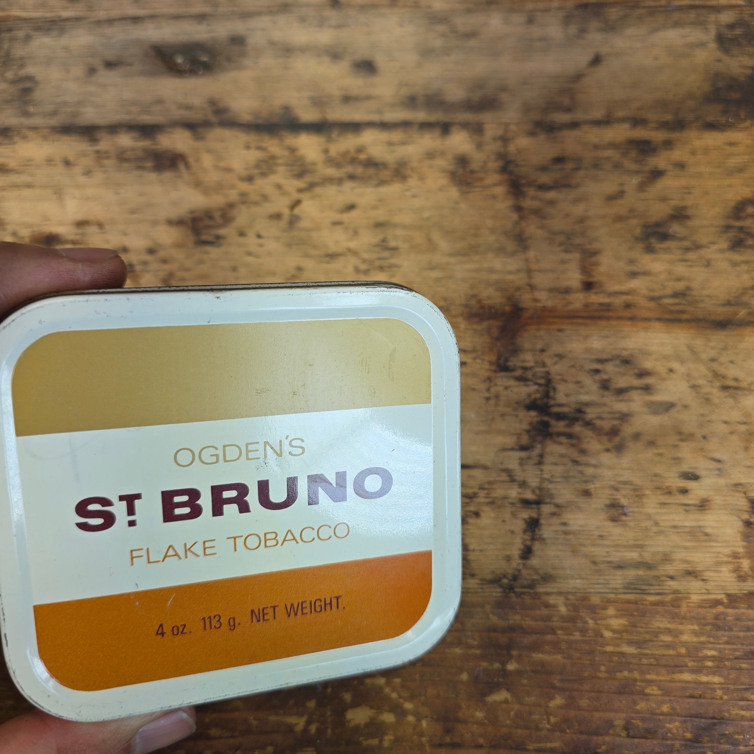 Vintage Odgens St Bruno Flake Tobacco Tin Empty 4oz Orange Square Box US Import