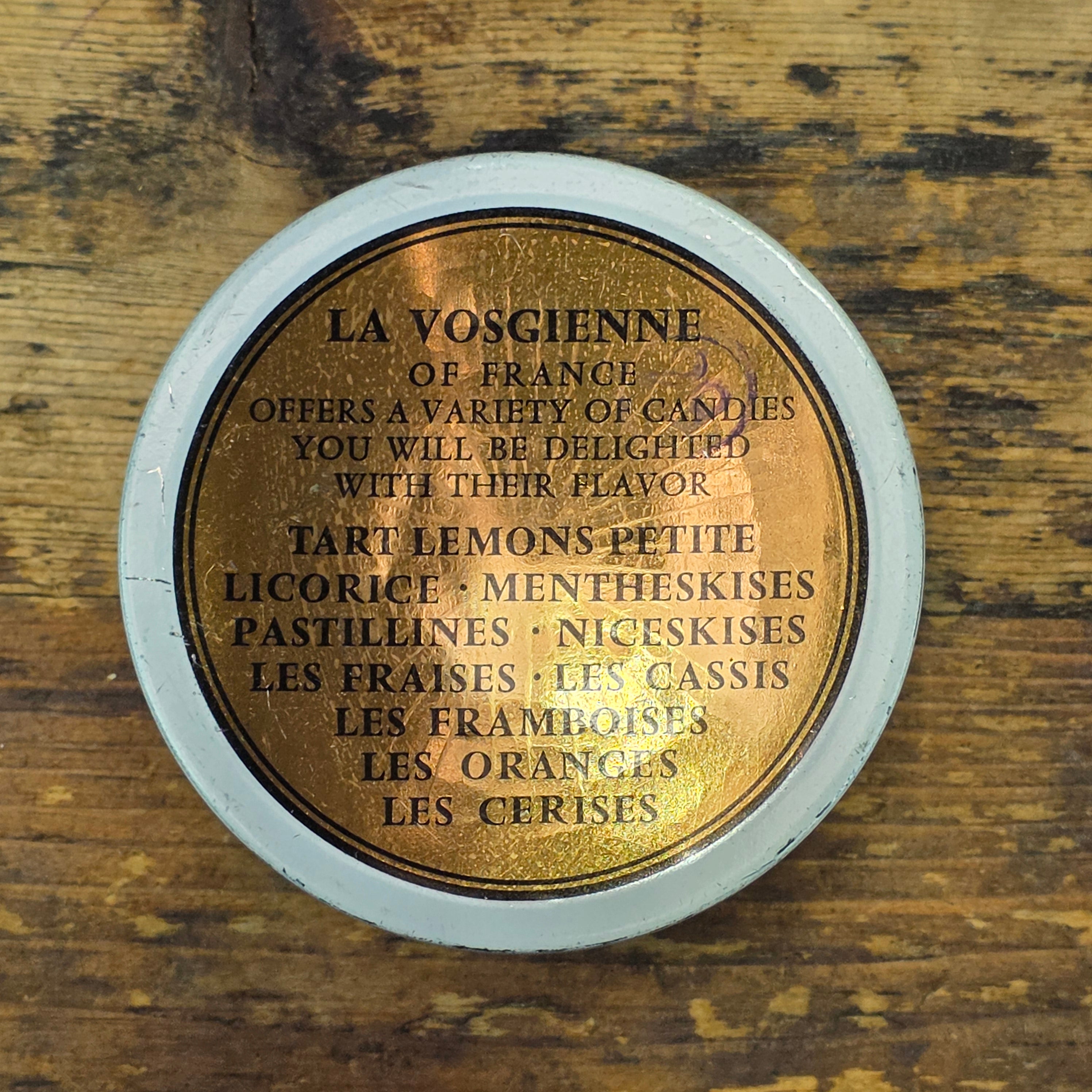 Vintage La Vosgienne French Strawberry Candy Tin Box Empty Les Fraises France 3"