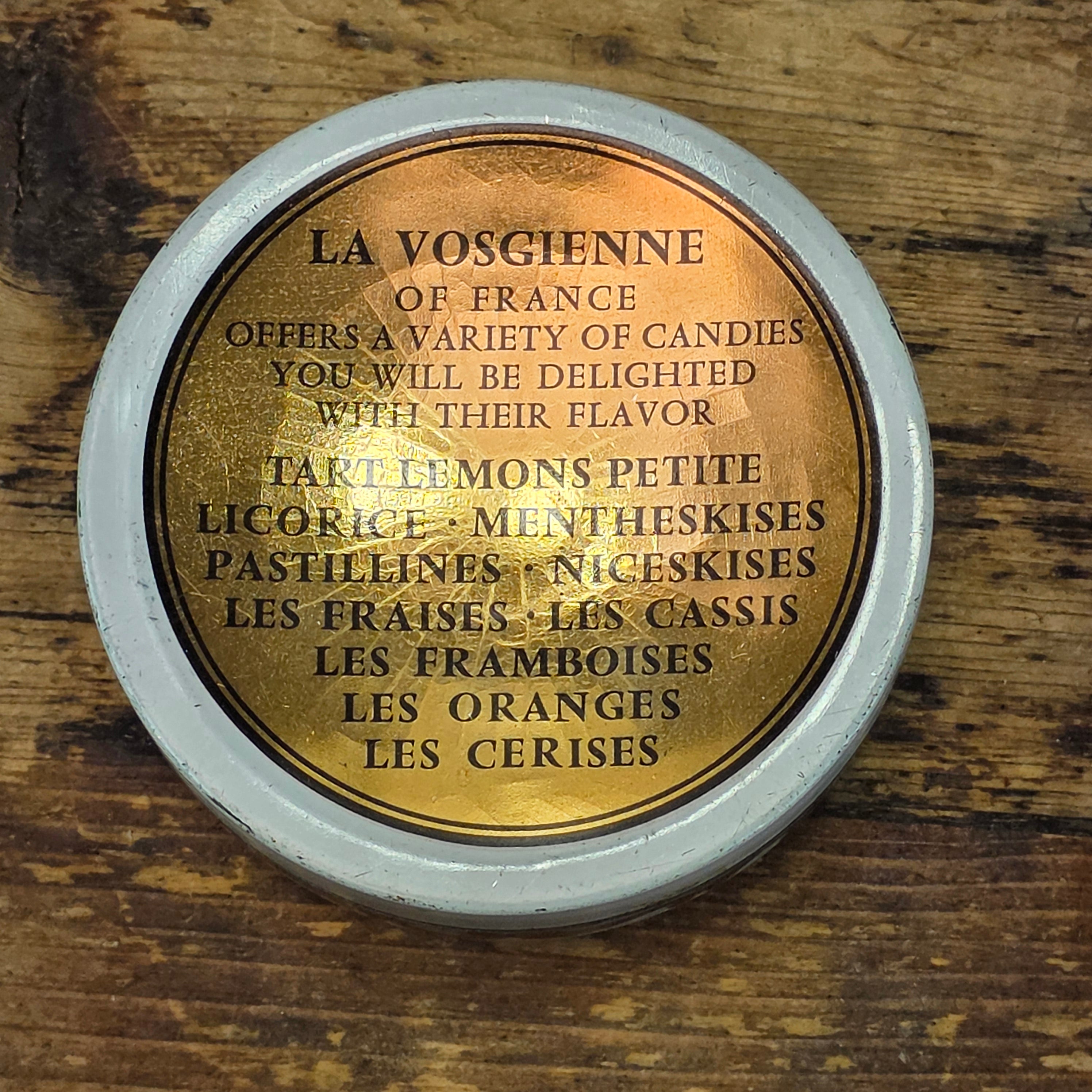 Vintage La Vosgienne French Strawberry Candy Tin Box Empty Les Fraises France 3"