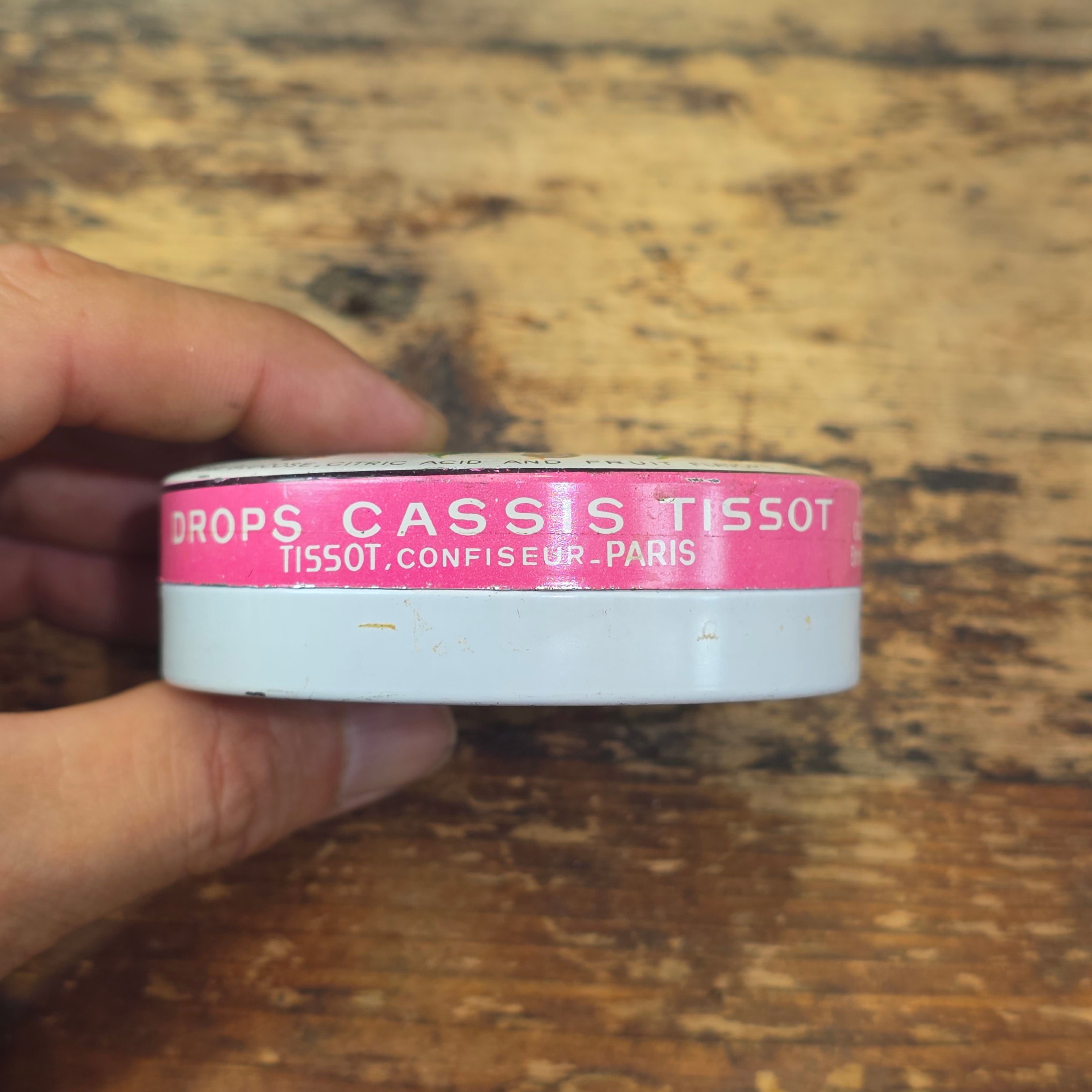 Vintage Tissot Black Currant Cassis Candy Tin Metal France Confiseur Paris (B)