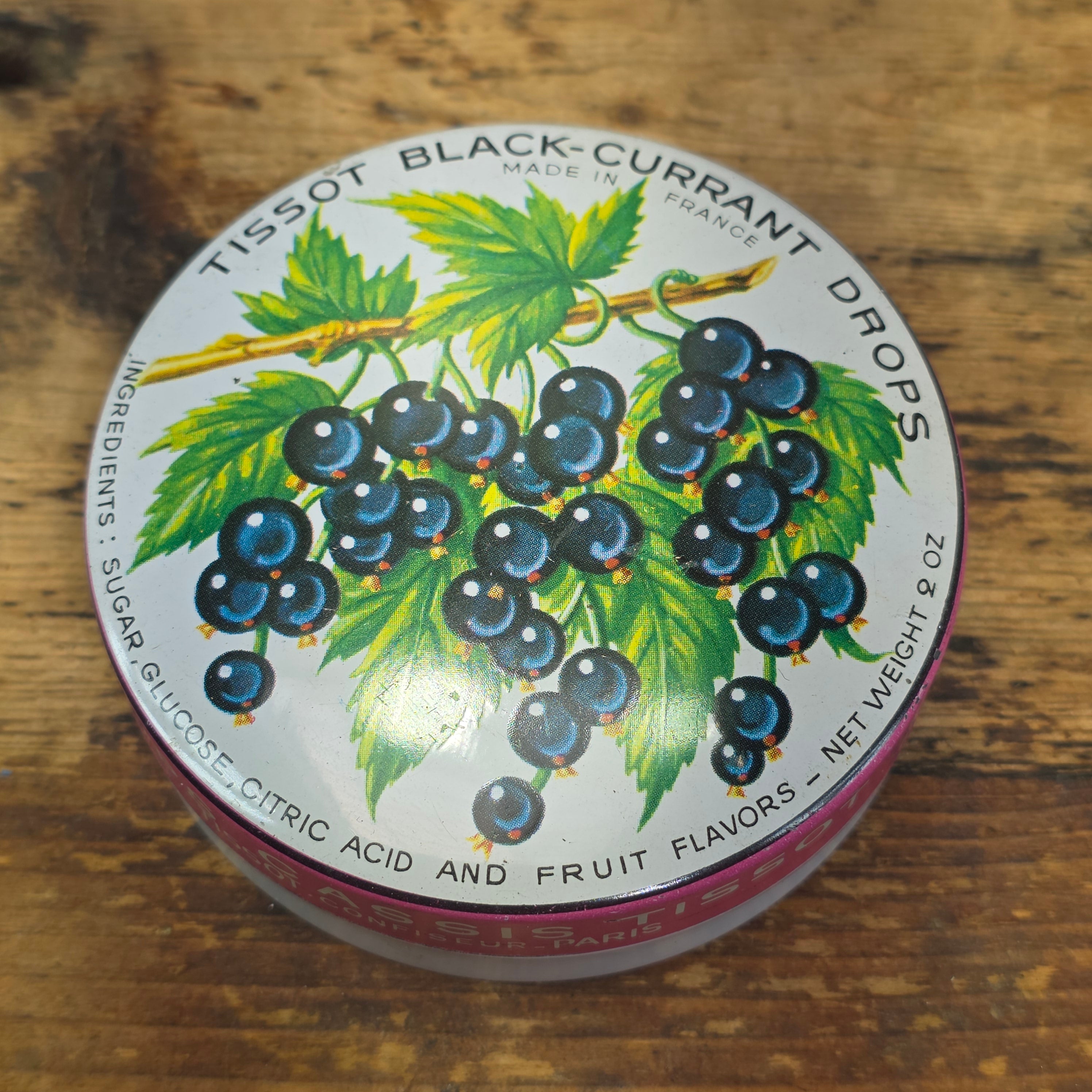 Vintage Tissot Black Currant Cassis Candy Tin Metal France Confiseur Paris (C)