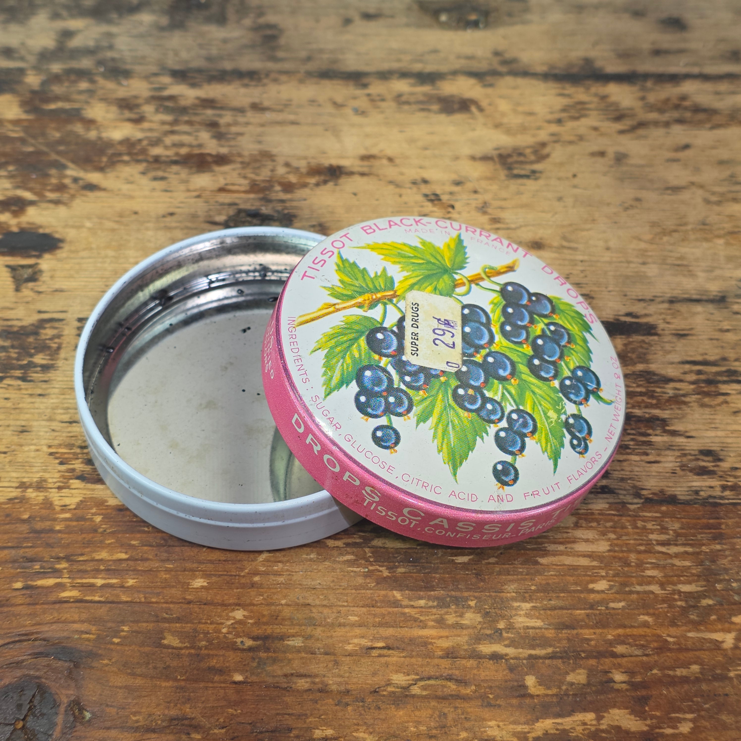 Vintage Tissot Black Currant Cassis Candy Tin Metal France Confiseur Paris (D)