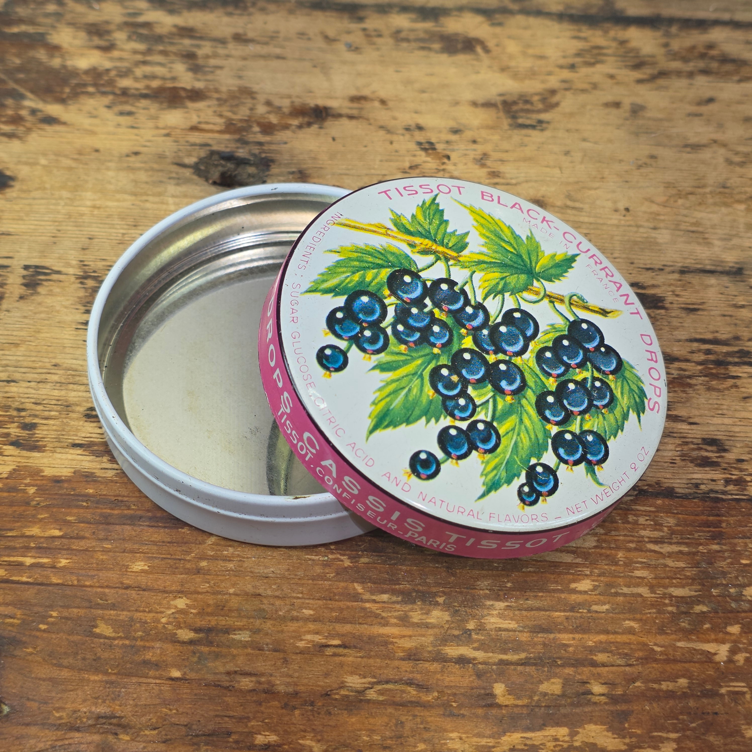 Vintage Tissot Black Currant Cassis Candy Tin Metal France Confiseur Paris (F)