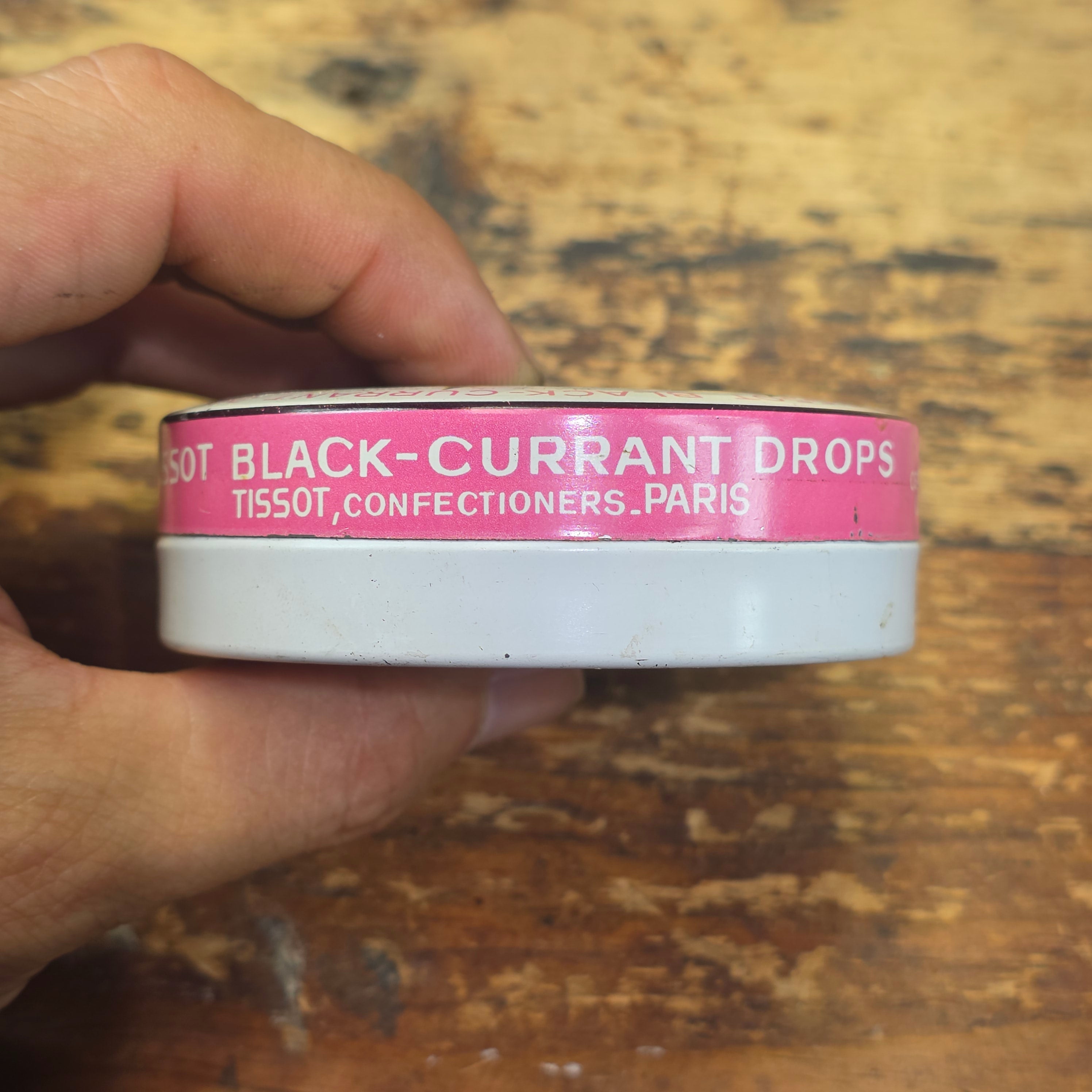 Vintage Tissot Black Currant Cassis Candy Tin Metal France Confiseur Paris (F)
