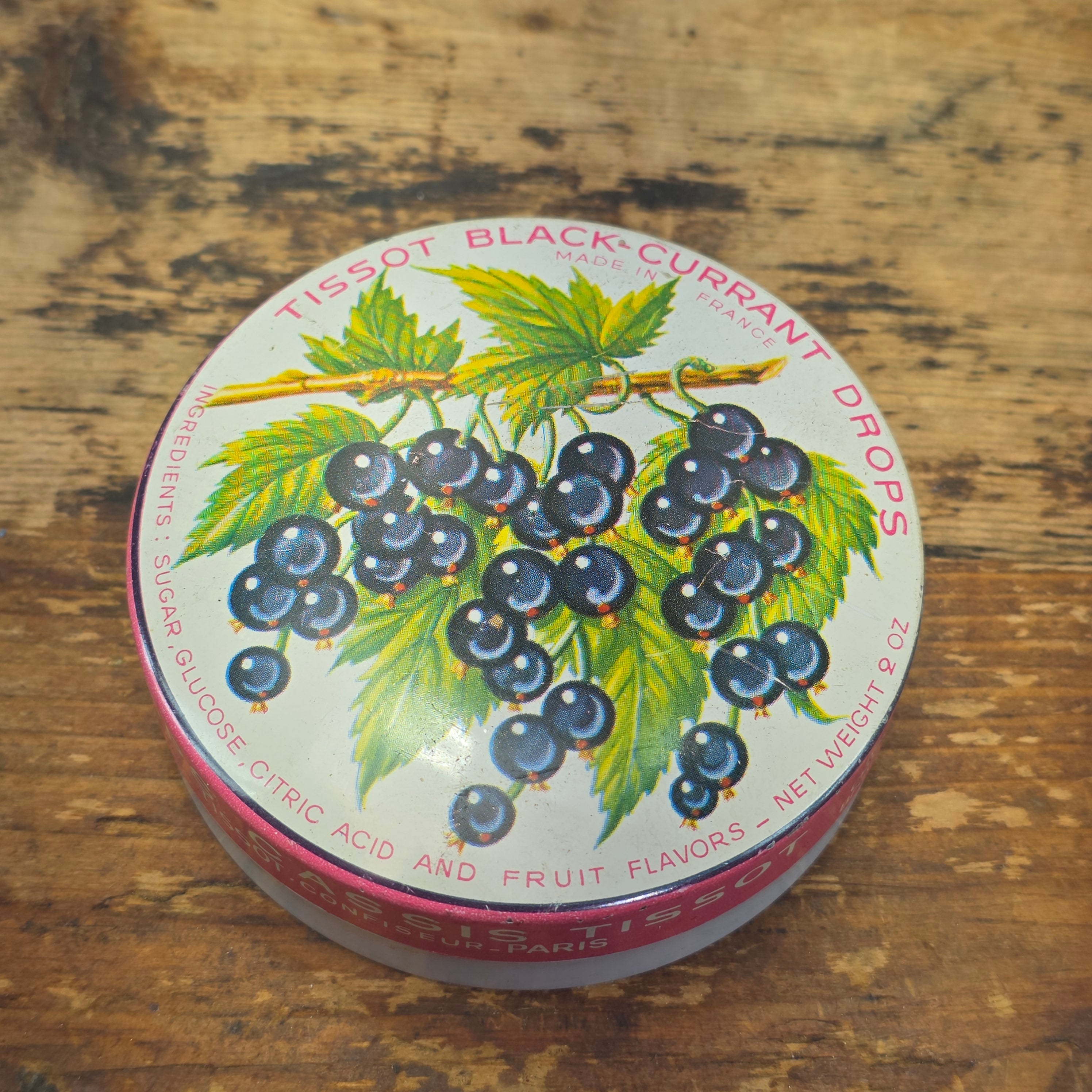 Vintage Tissot Black Currant Cassis Candy Tin Metal France Confiseur Paris (G)