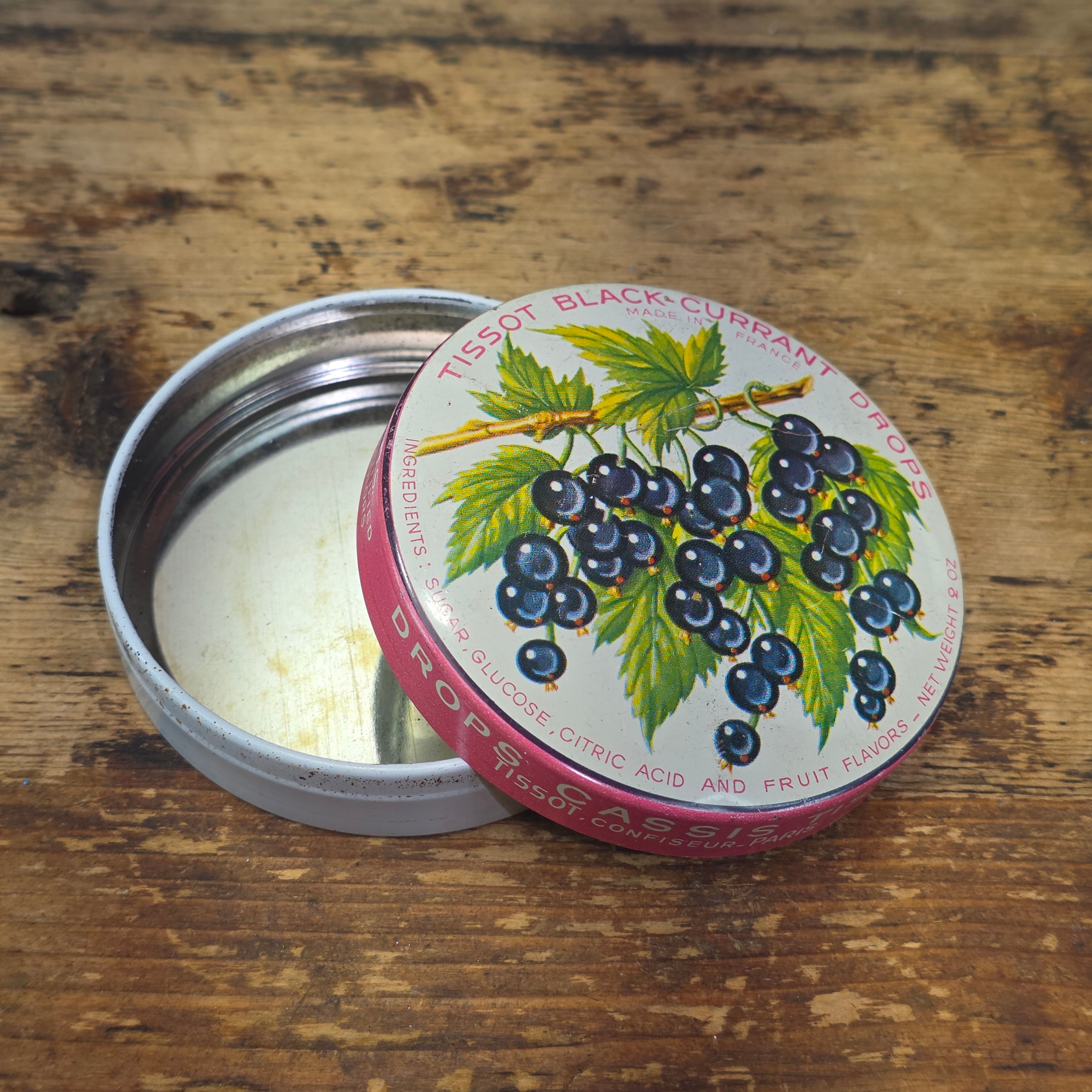 Vintage Tissot Black Currant Cassis Candy Tin Metal France Confiseur Paris (G)