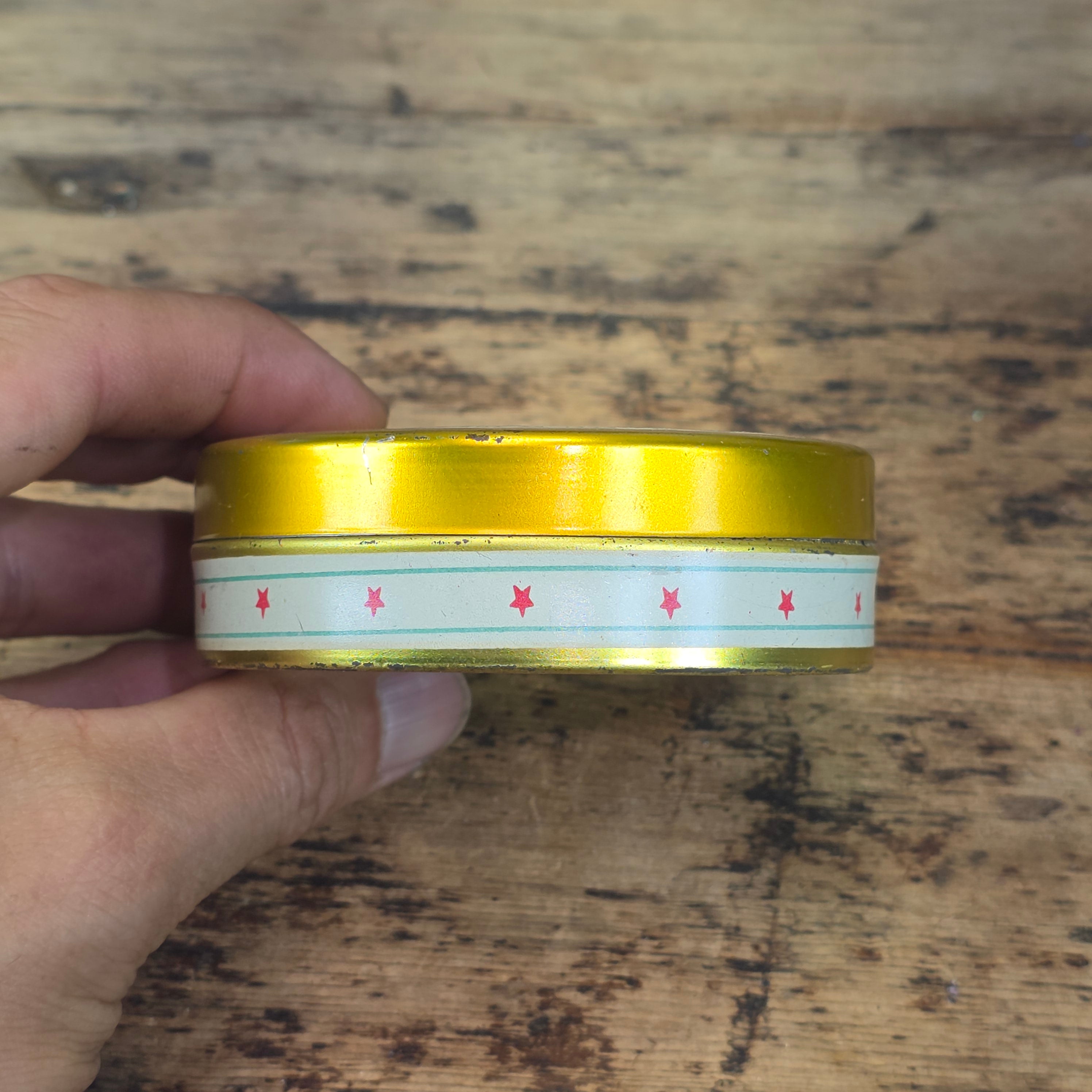 Vintage Nazareth Candy Co Israel Raspberry Drops Empty Metal Tin Gold Stars (A)