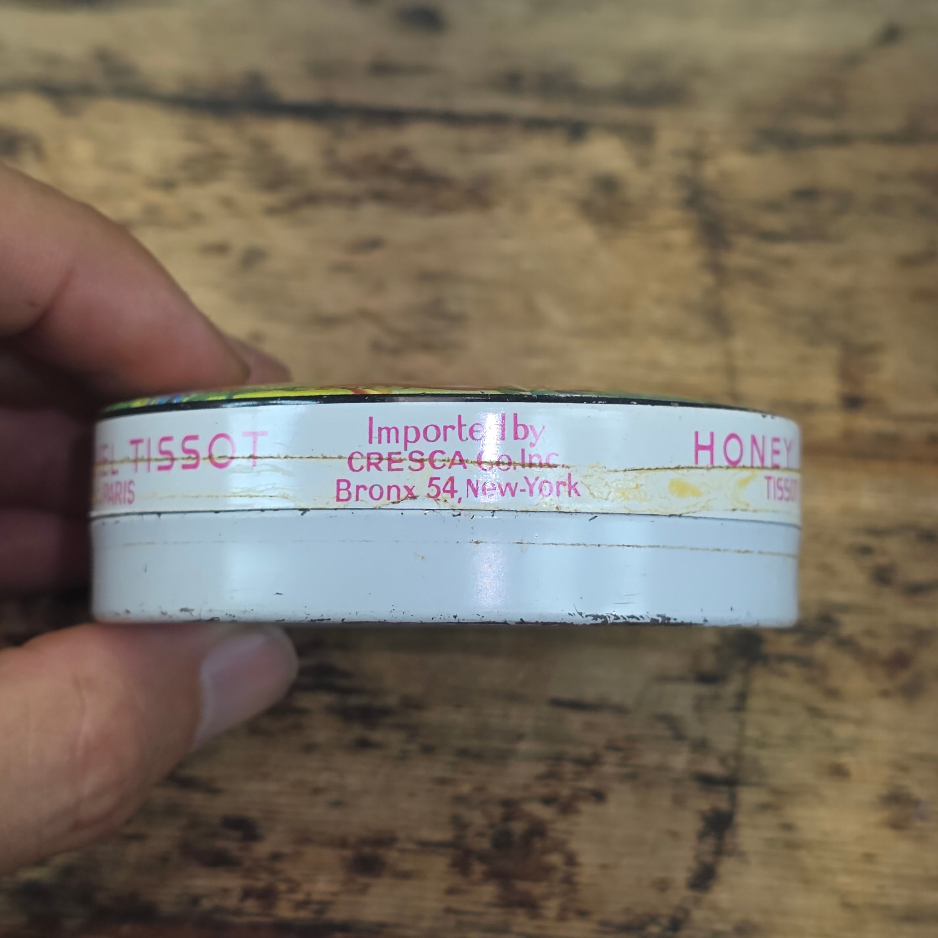 Vintage Tissot Honey Drops Tin Metal France Bee Floral Cresca NY Empty Box