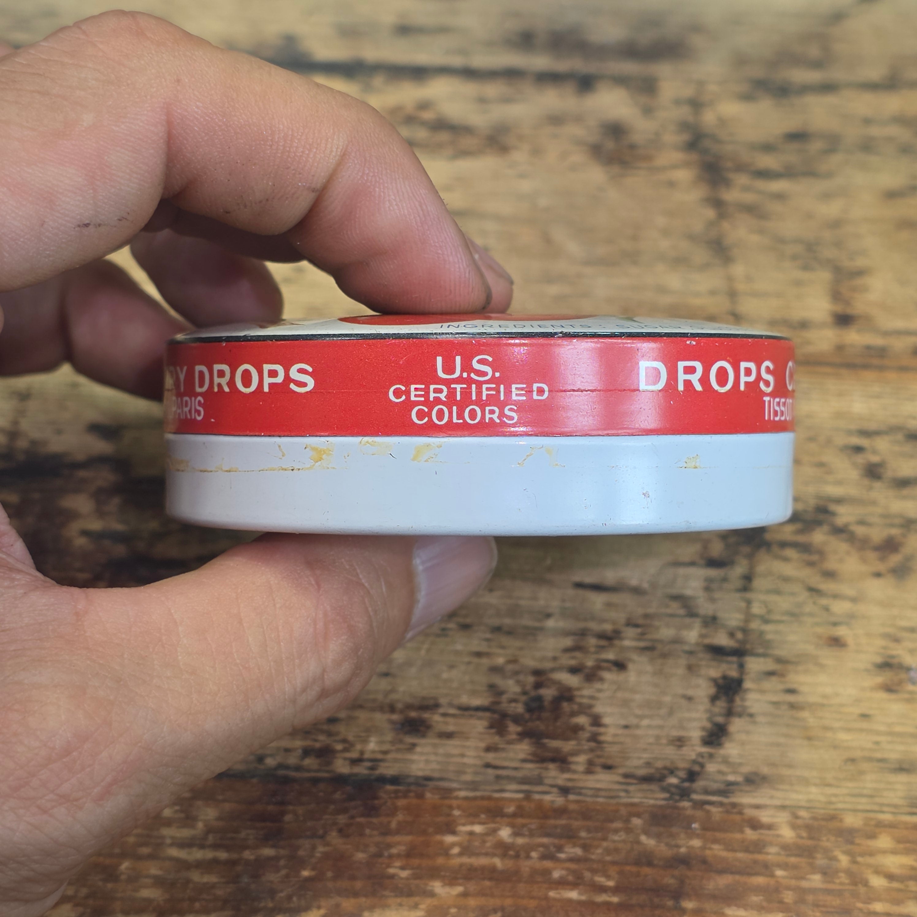 Vintage Tissot Sour Cherry Candy Tin Empty Metal France Cresca NY Drops Paris