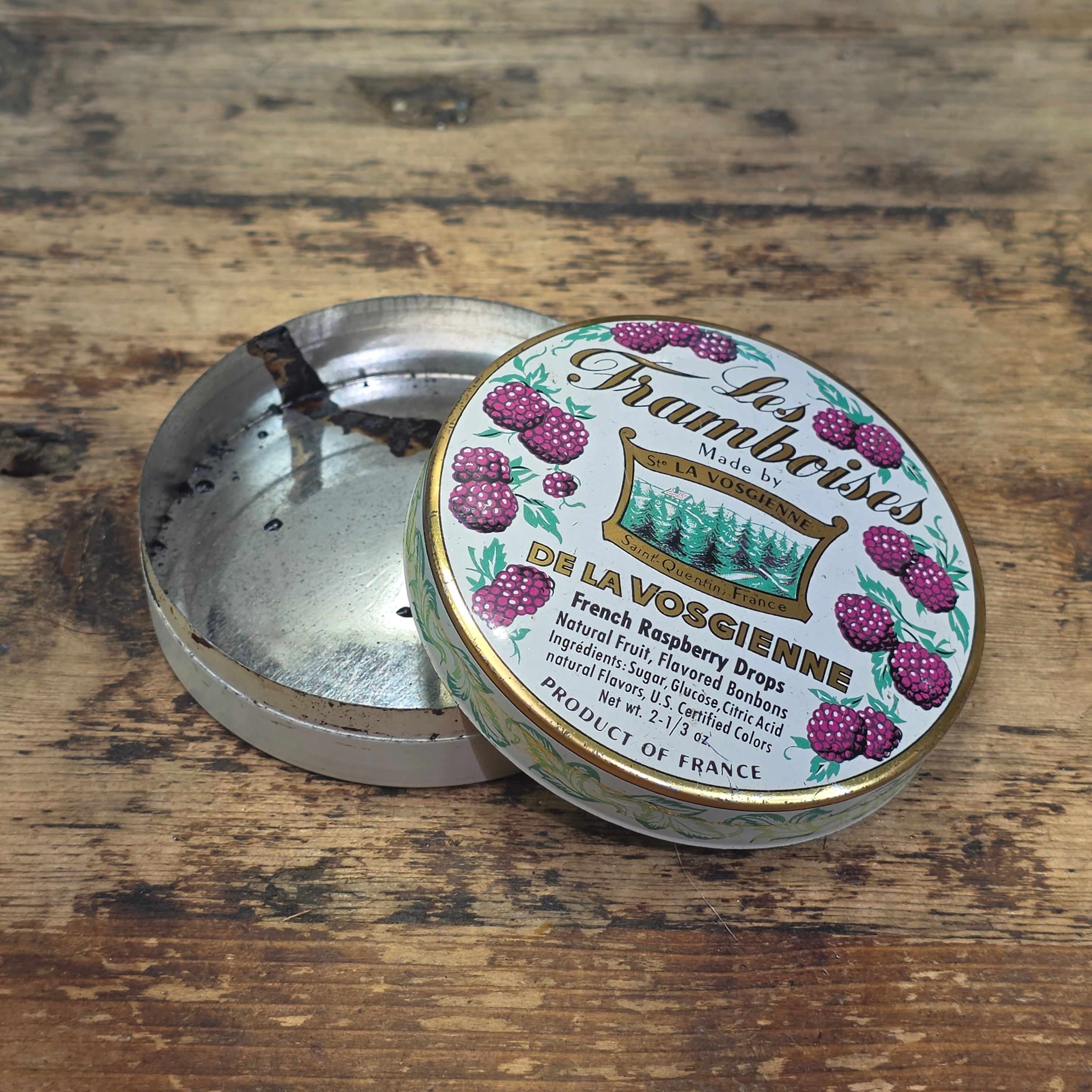 Vintage La Vosgienne French Raspberry Candy Tin Empty Metal France