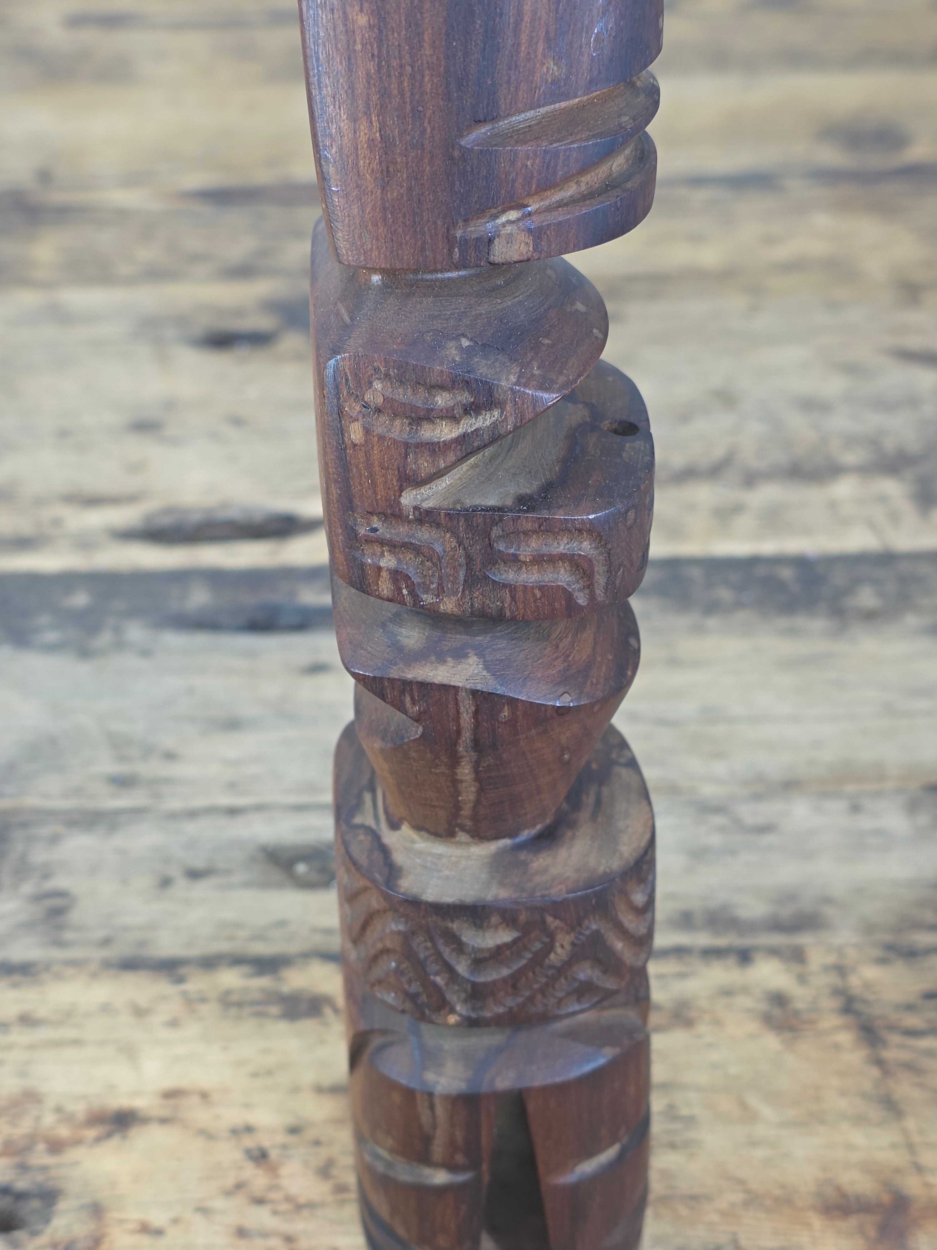 Vintage Hand Carved Wood Tiki Totem Pole Incense Burner Holder Hawaiian MCM 10"