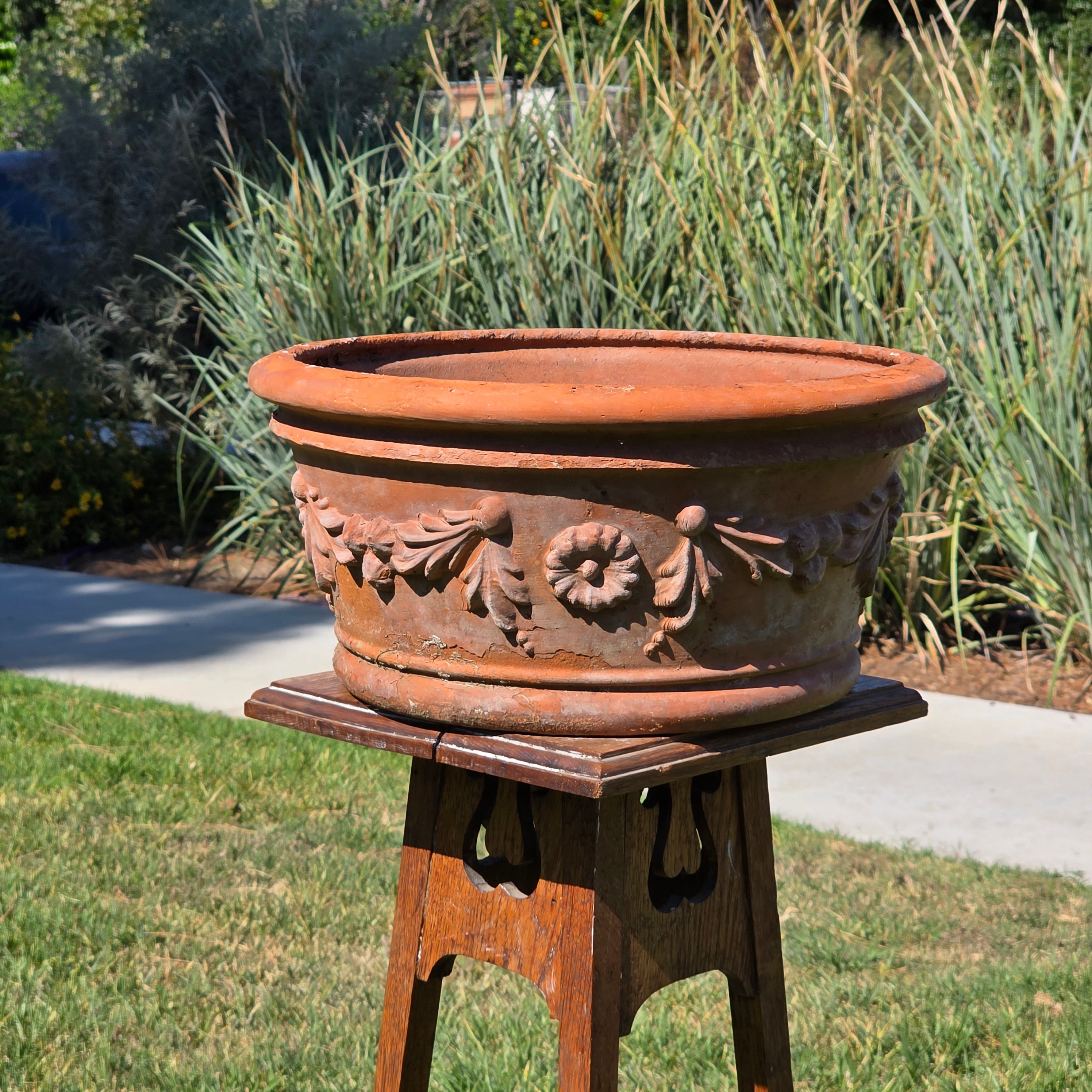 Vintage Deroma Italy Terracotta Planter Pot Festoon Garland Bowl 15.5" Patina