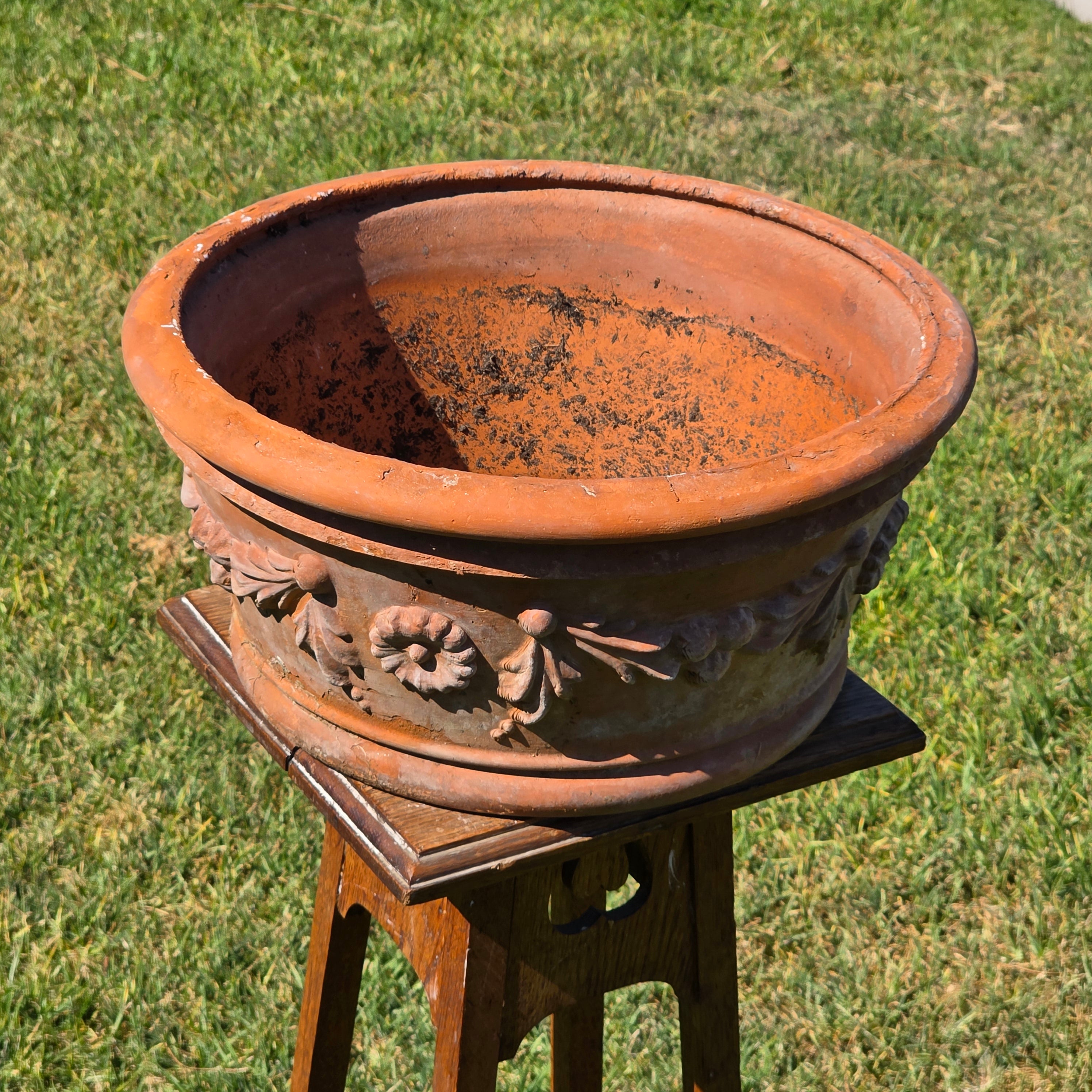 Vintage Deroma Italy Terracotta Planter Pot Festoon Garland Bowl 15.5" Patina