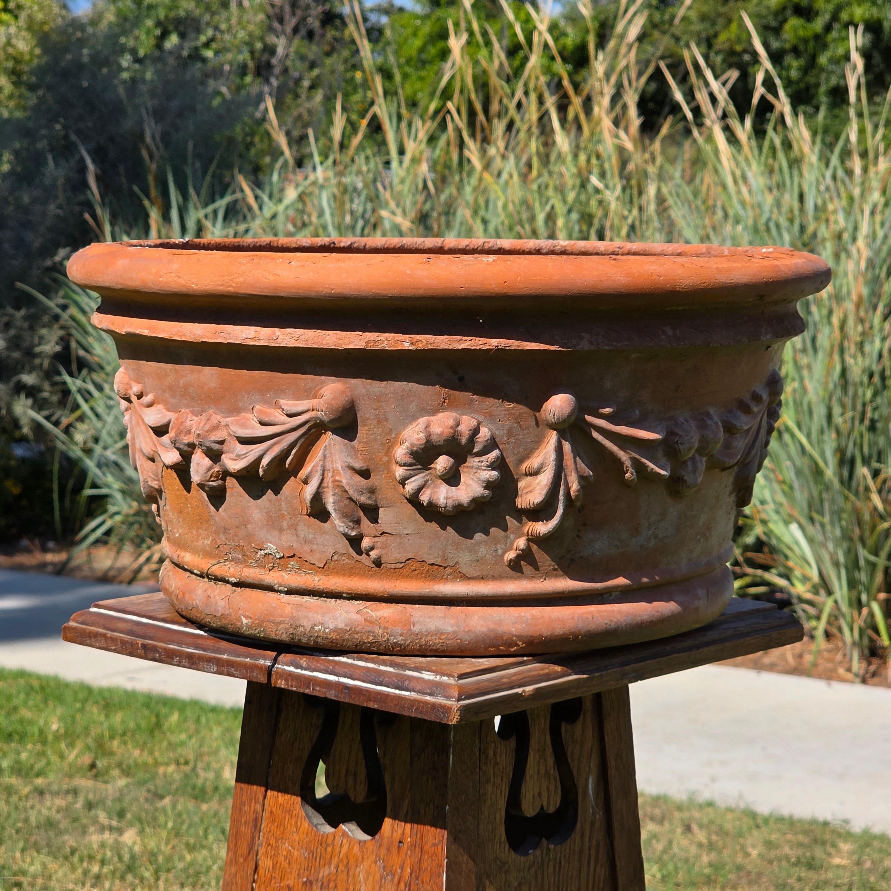 Vintage Deroma Italy Terracotta Planter Pot Festoon Garland Bowl 15.5" Patina