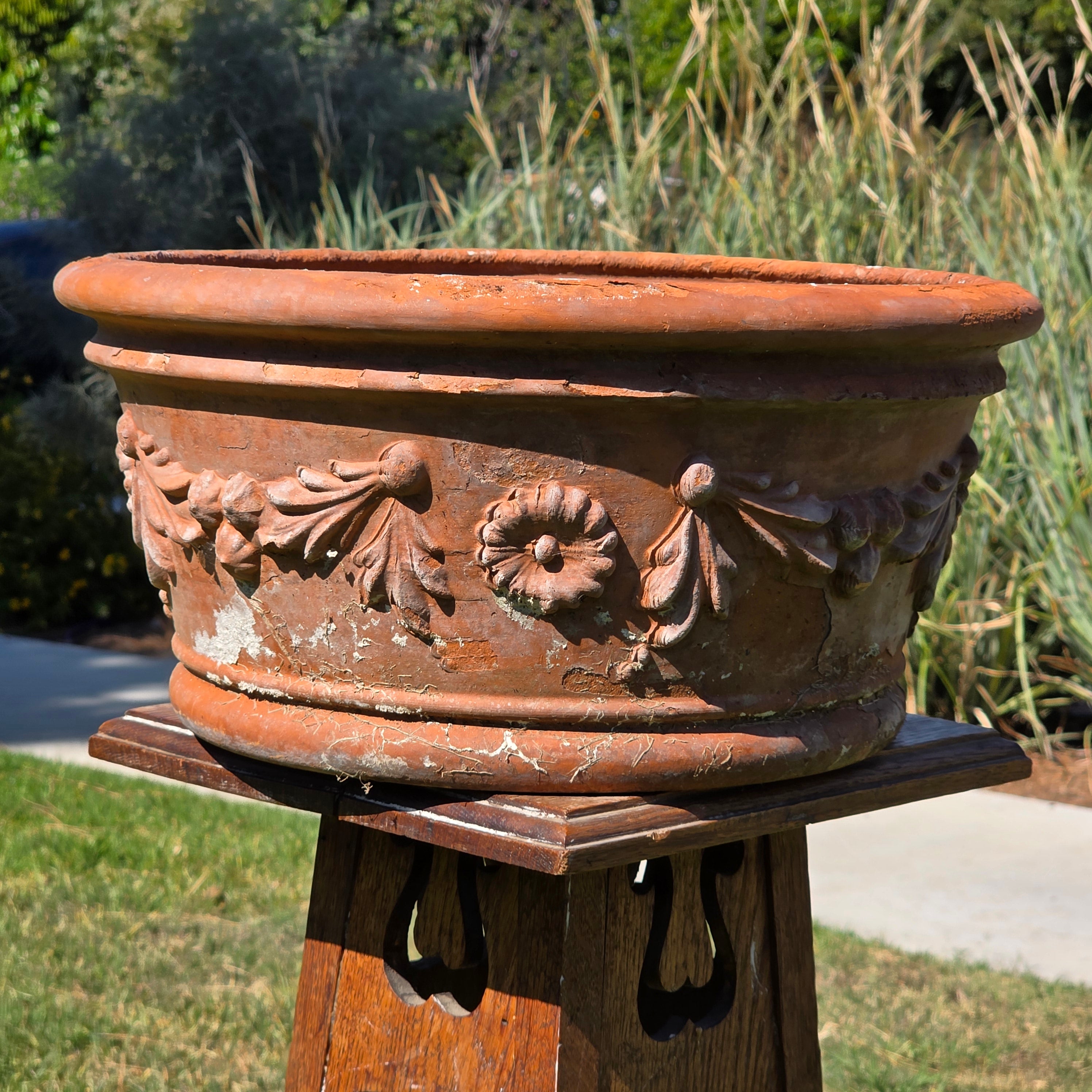Vintage Deroma Italy Terracotta Planter Pot Festoon Garland Bowl 15.5" Patina