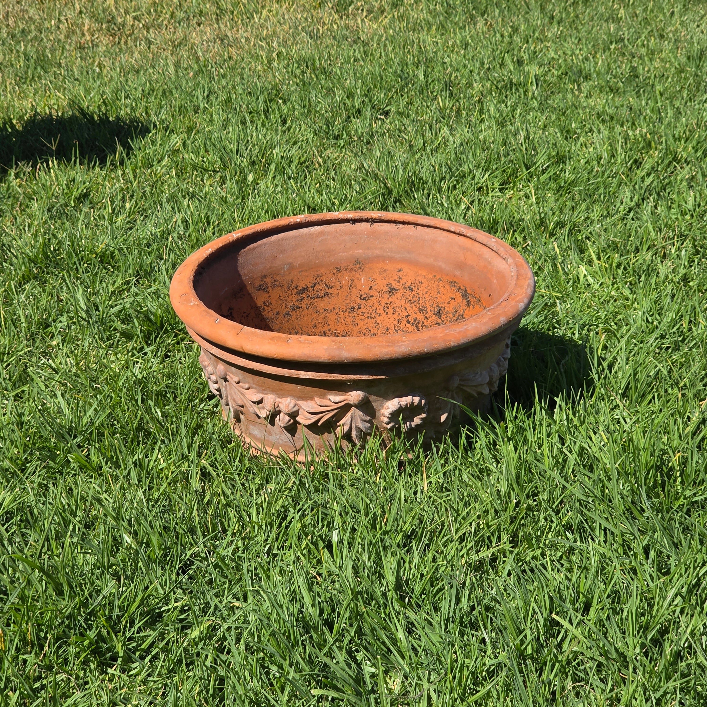 Vintage Deroma Italy Terracotta Planter Pot Festoon Garland Bowl 15.5" Patina