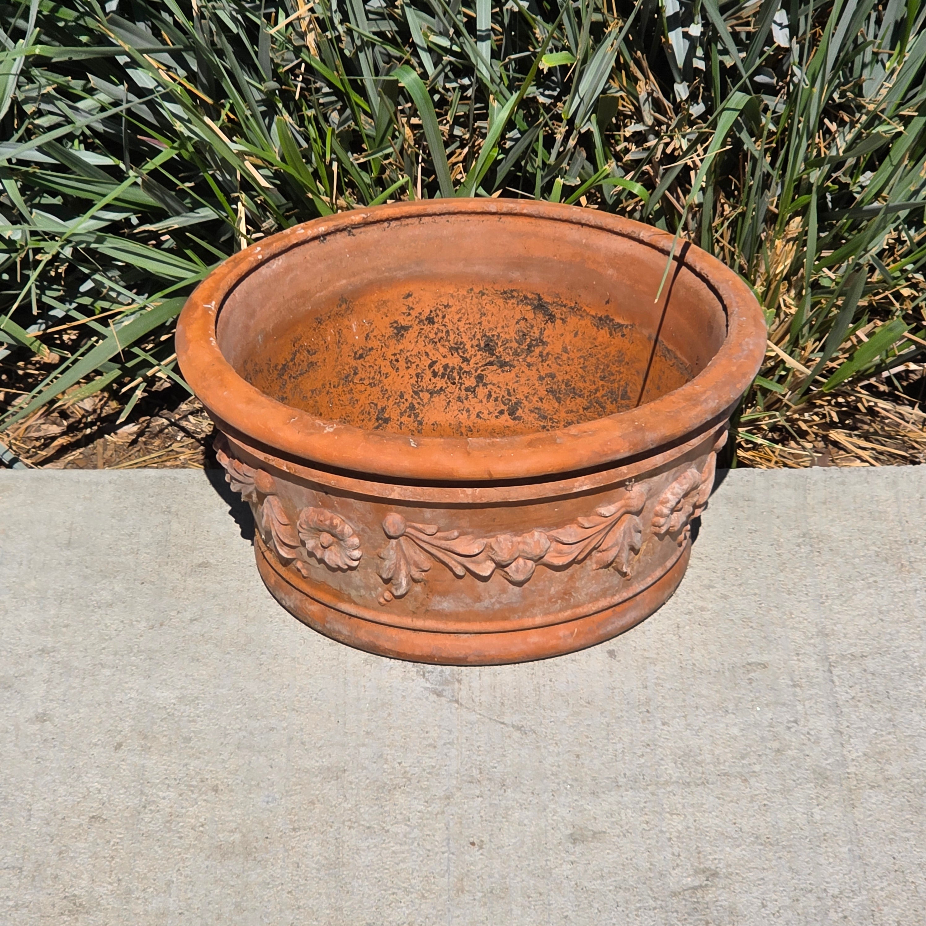 Vintage Deroma Italy Terracotta Planter Pot Festoon Garland Bowl 15.5" Patina