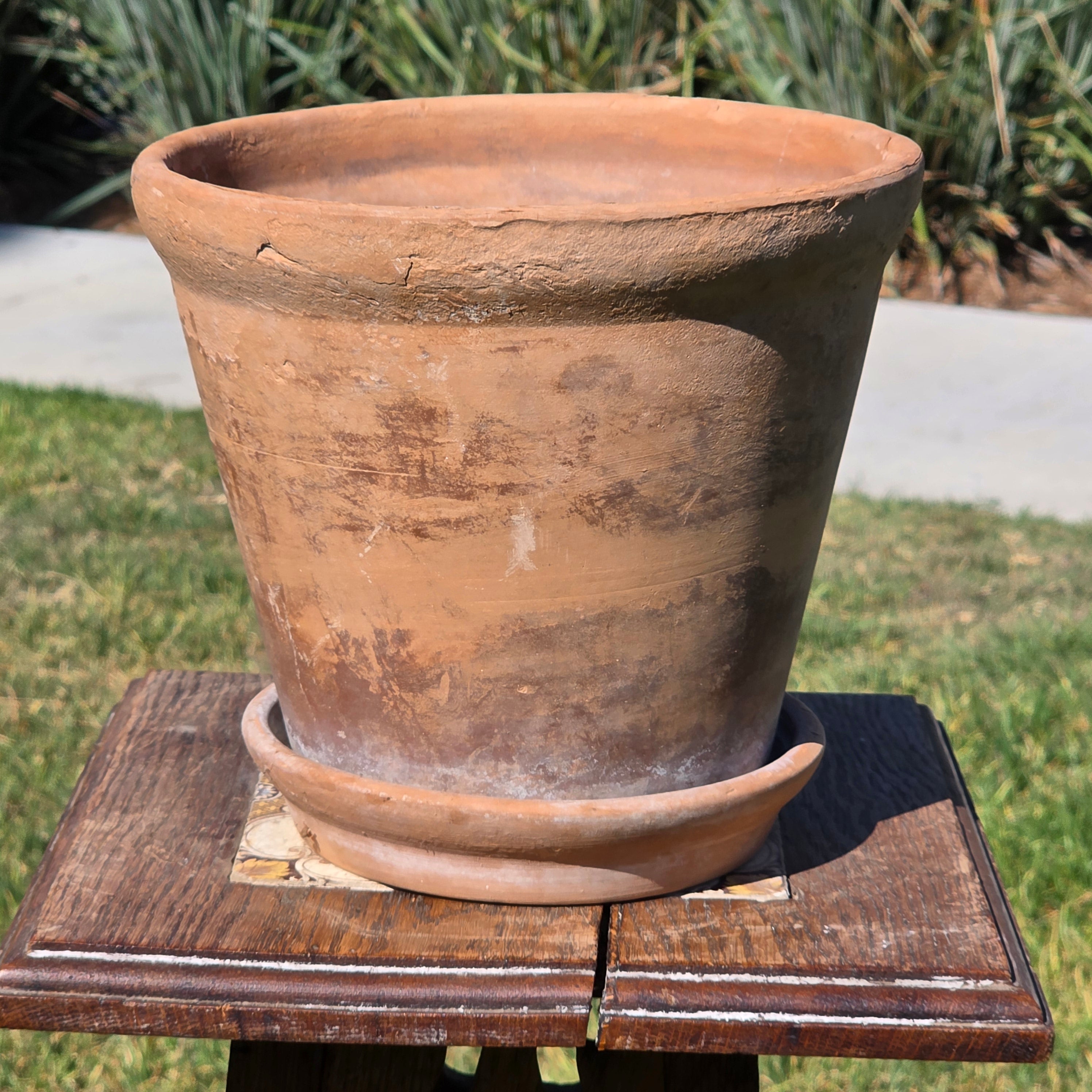 Vintage Terra Cotta Planter Pot & Saucer Weathered Garden Succulent Round 8.5"