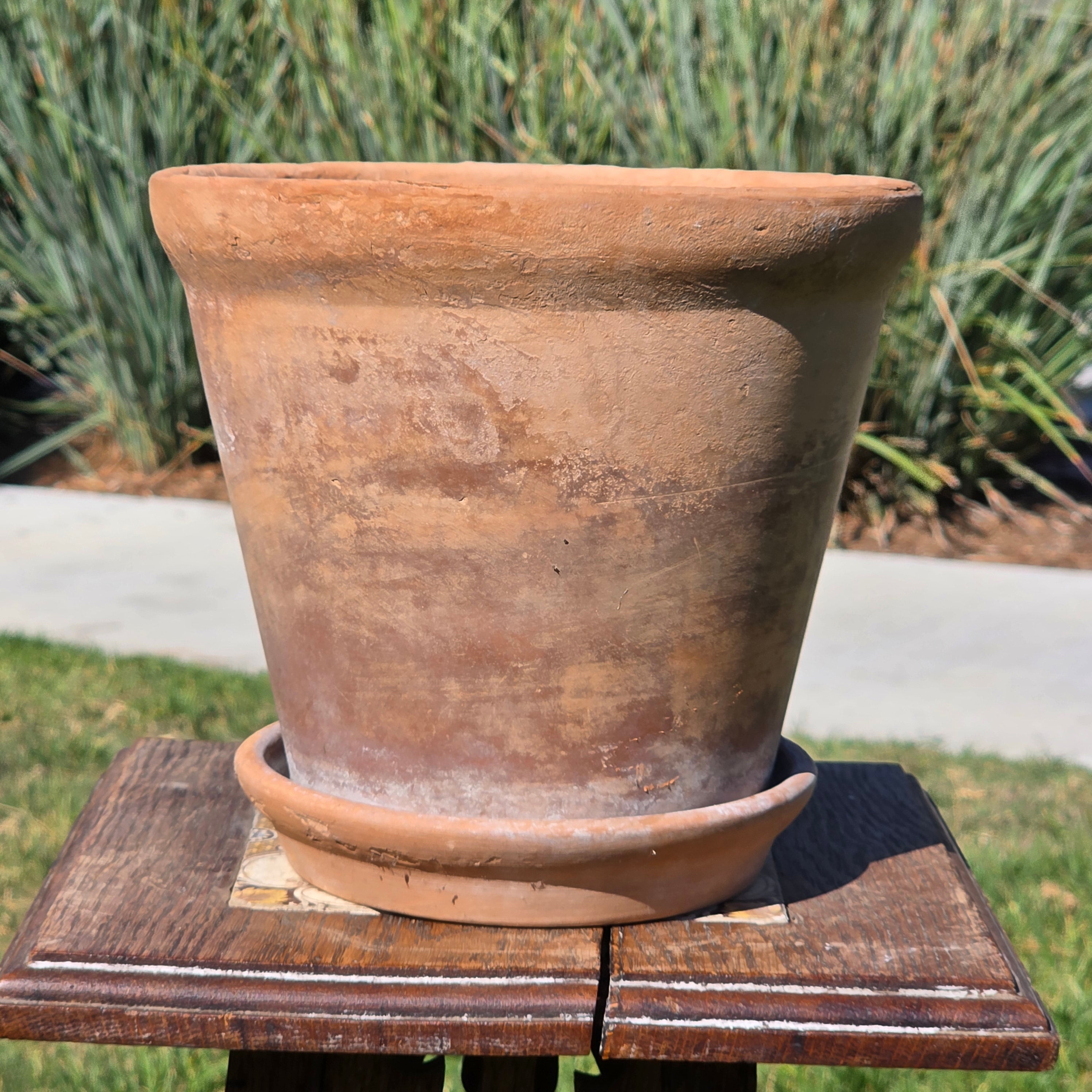 Vintage Terra Cotta Planter Pot & Saucer Weathered Garden Succulent Round 8.5"