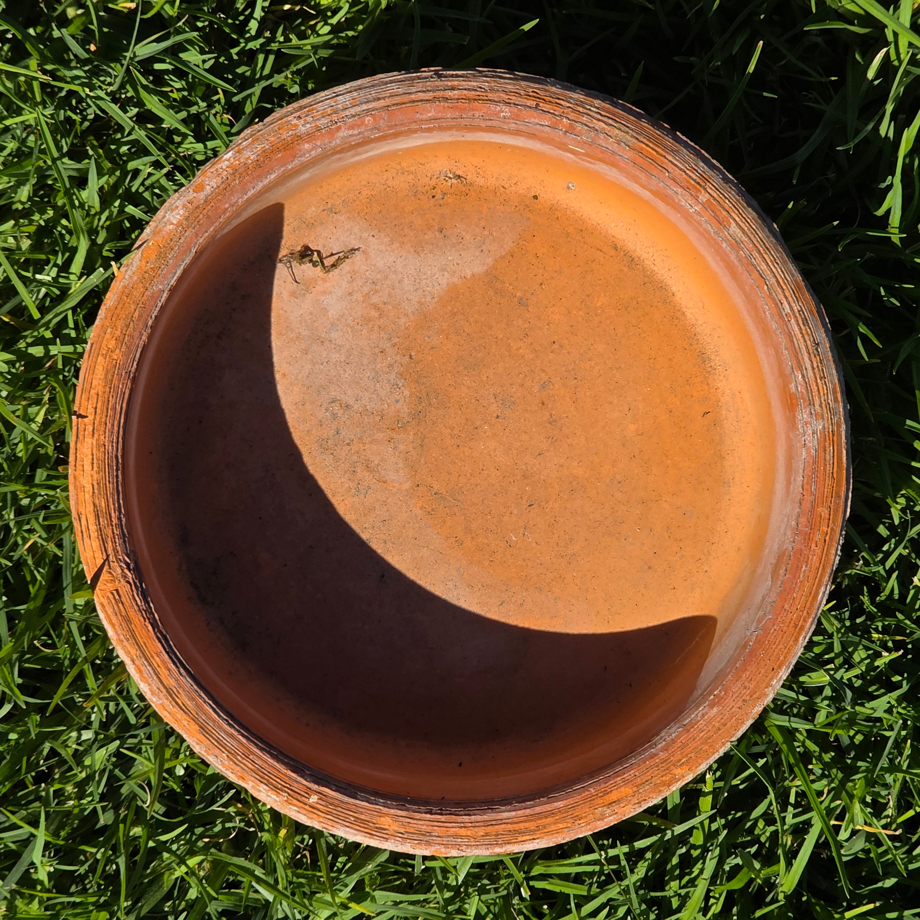 Vintage Terracotta Clay Shallow Bowl Planter Rustic Ribbed Garden Pot 8.75"