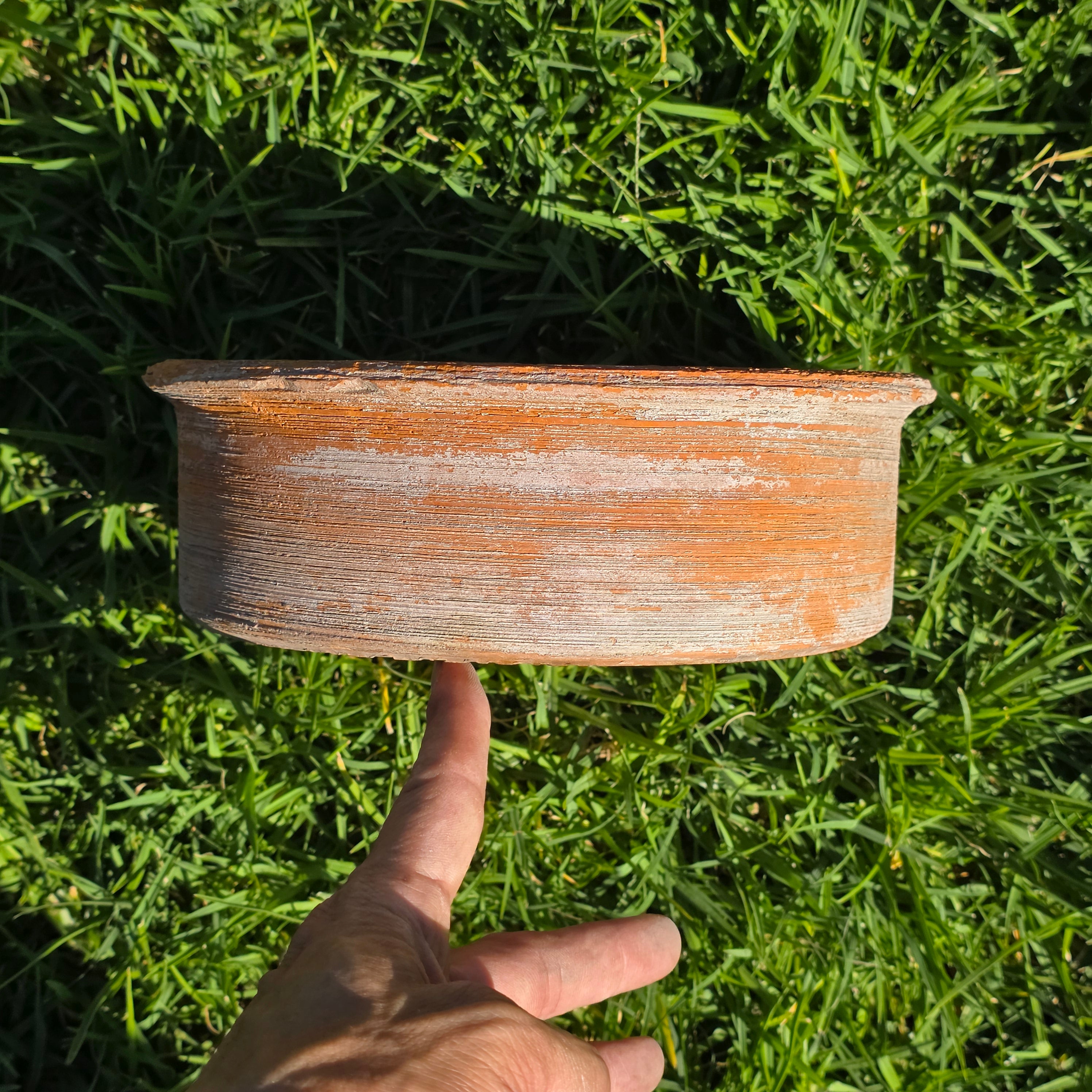 Vintage Terracotta Clay Shallow Bowl Planter Rustic Ribbed Garden Pot 8.75"