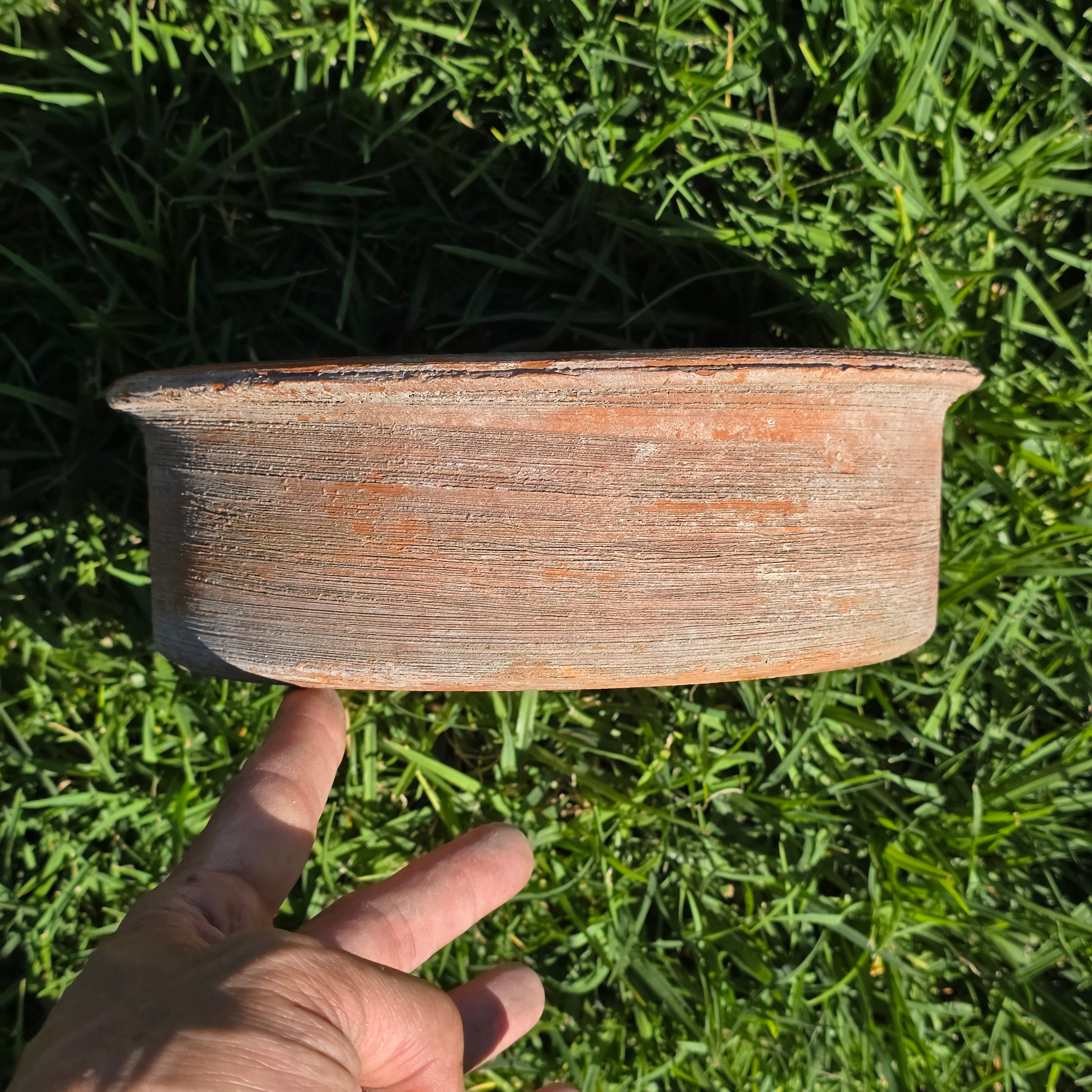 Vintage Terracotta Clay Shallow Bowl Planter Rustic Ribbed Garden Pot 8.75"