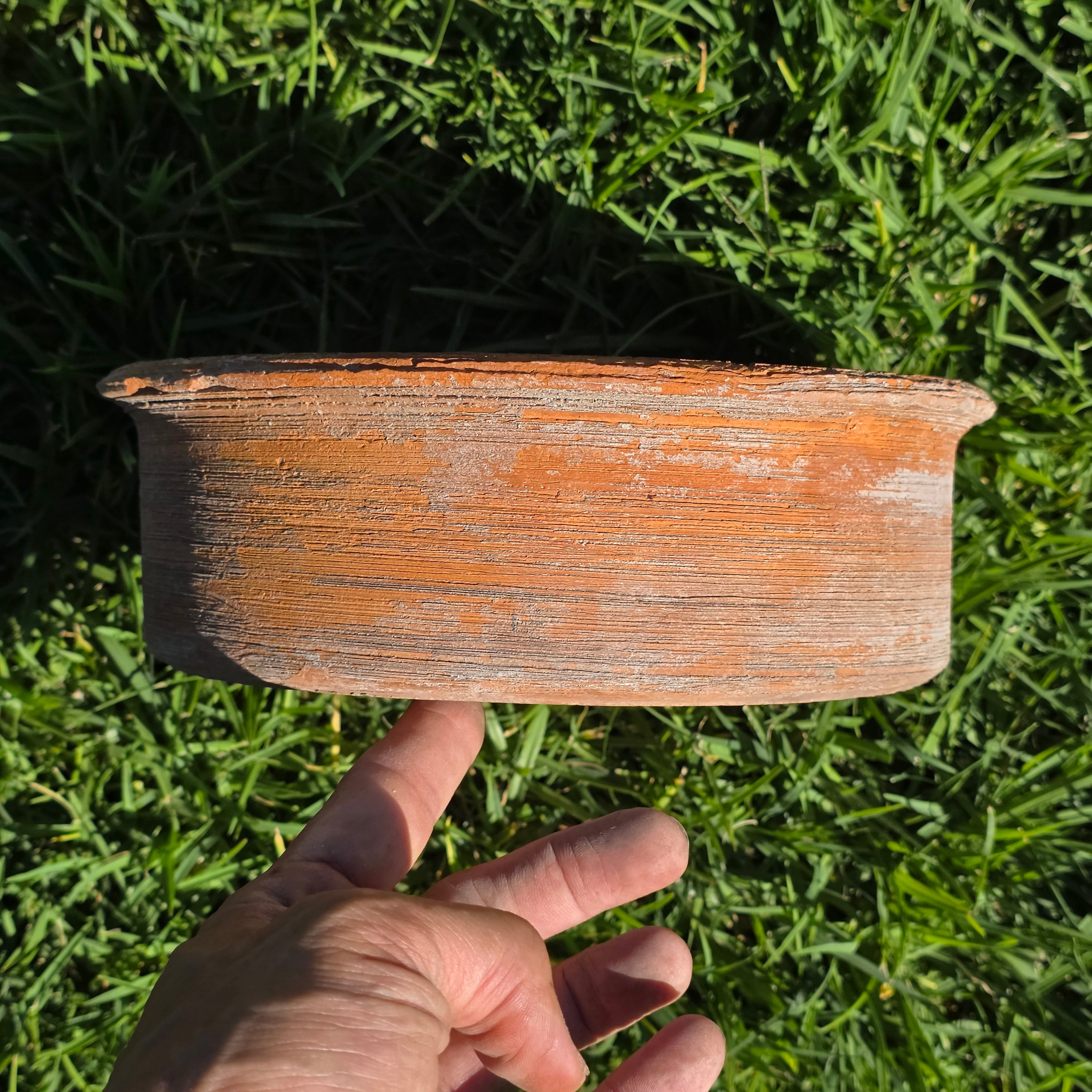 Vintage Terracotta Clay Shallow Bowl Planter Rustic Ribbed Garden Pot 8.75"