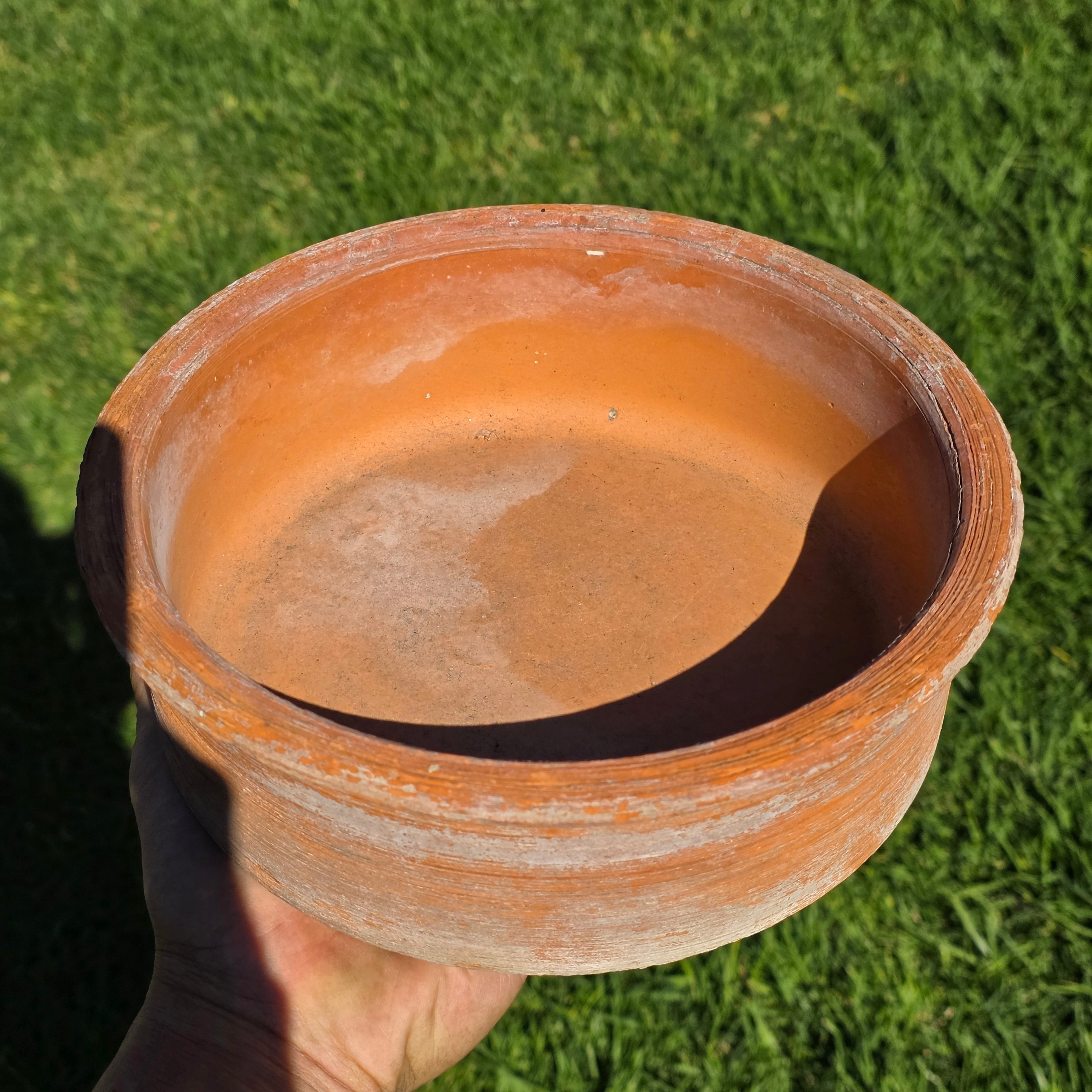 Vintage Terracotta Clay Shallow Bowl Planter Rustic Ribbed Garden Pot 8.75"