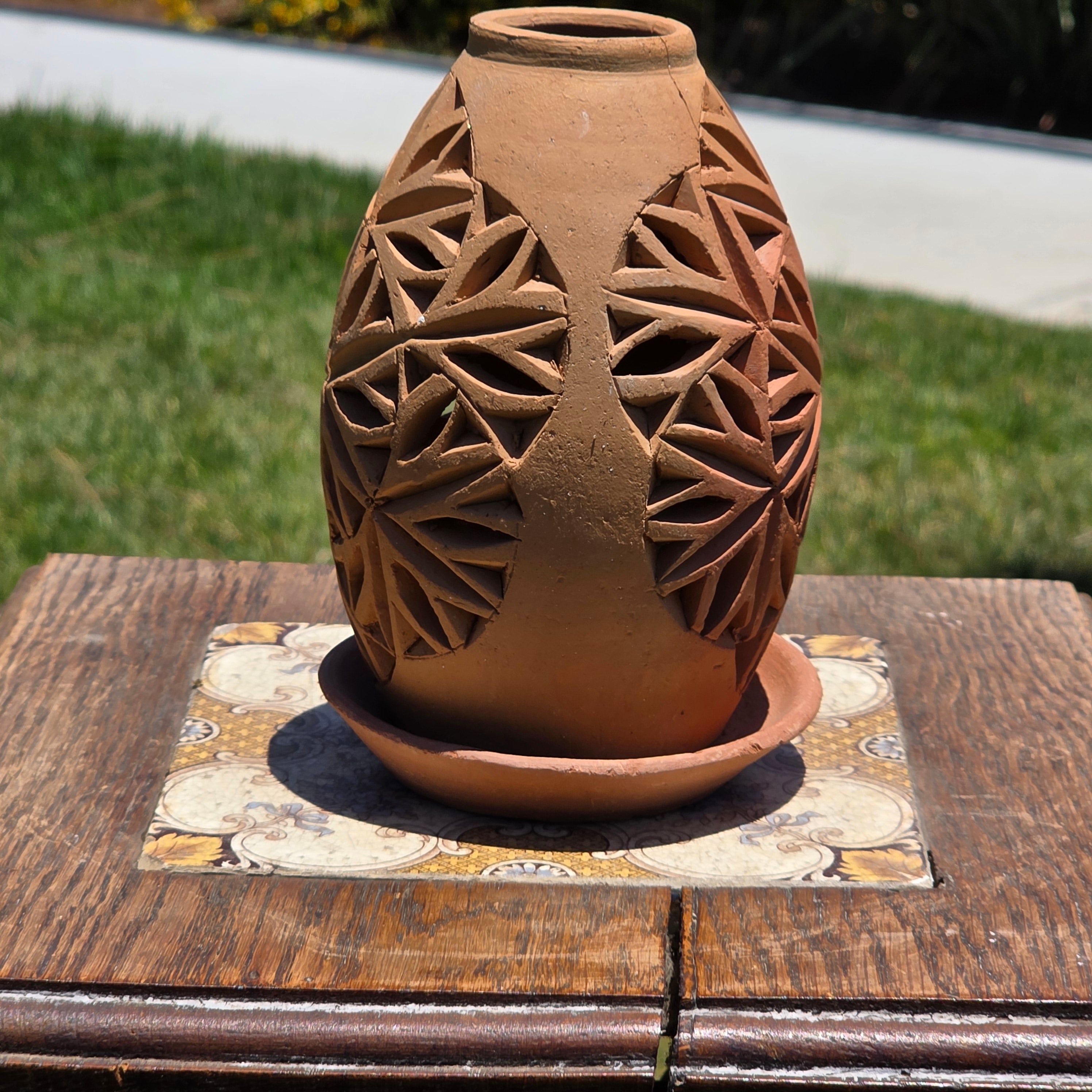 Vintage Terracotta Pierced Luminary Candle Holder Dome Rustic Clay Lantern