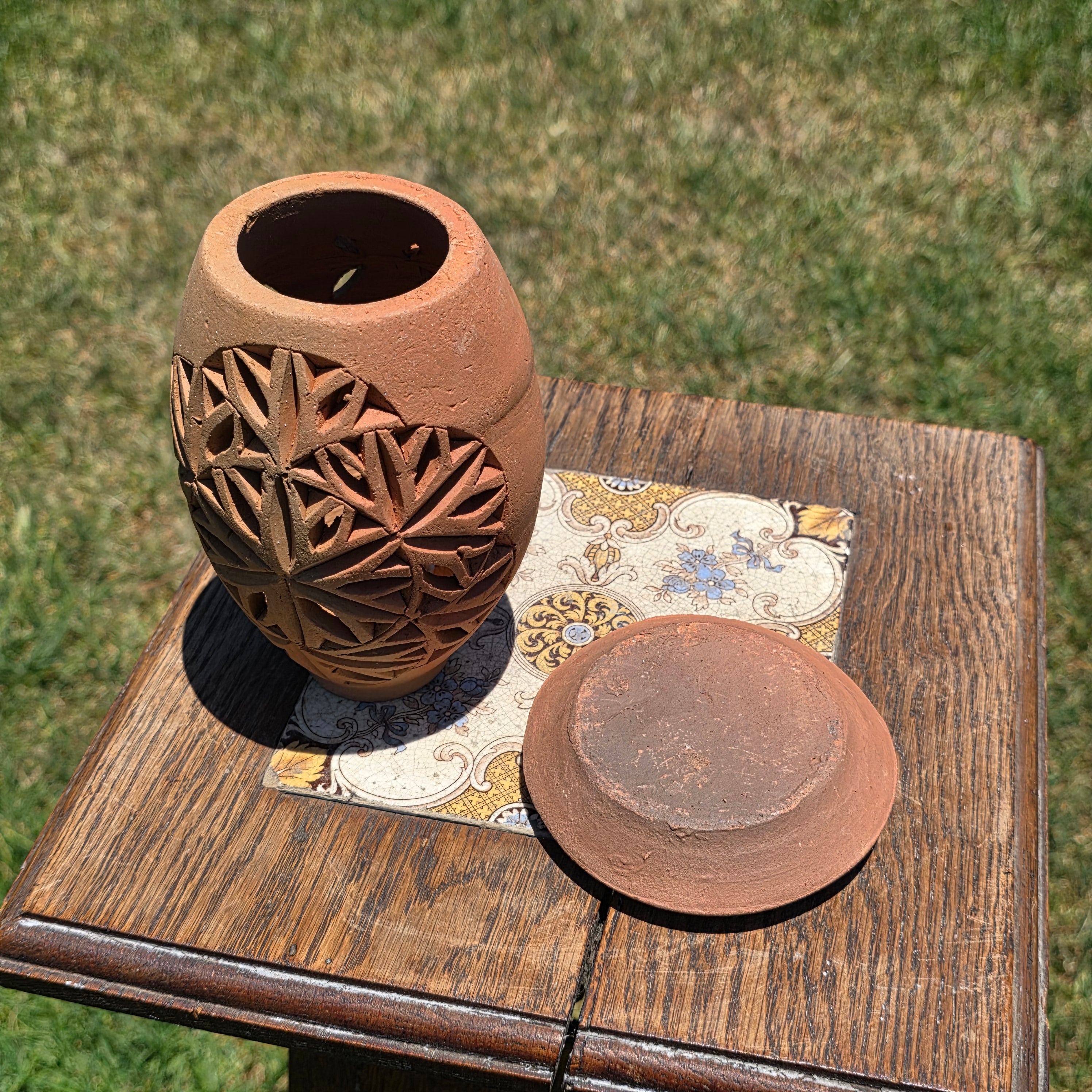 Vintage Terracotta Pierced Luminary Candle Holder Dome Rustic Clay Lantern