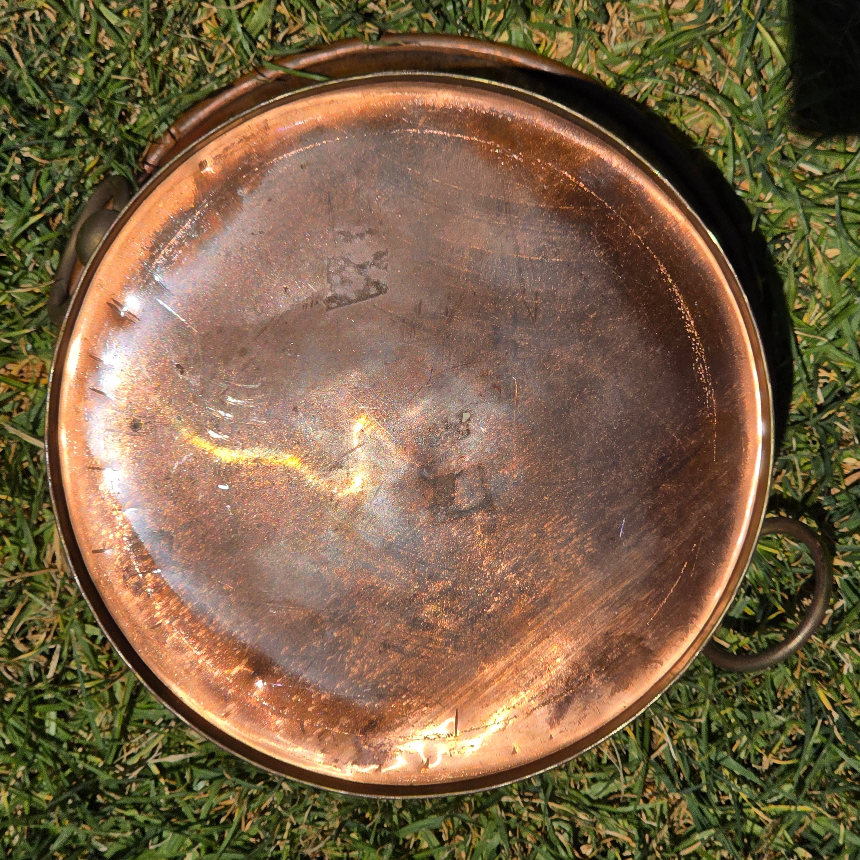 Vintage Copper Brass Cachepot Planter Pot Ring Handles Rustic Jardiniere 10.5"