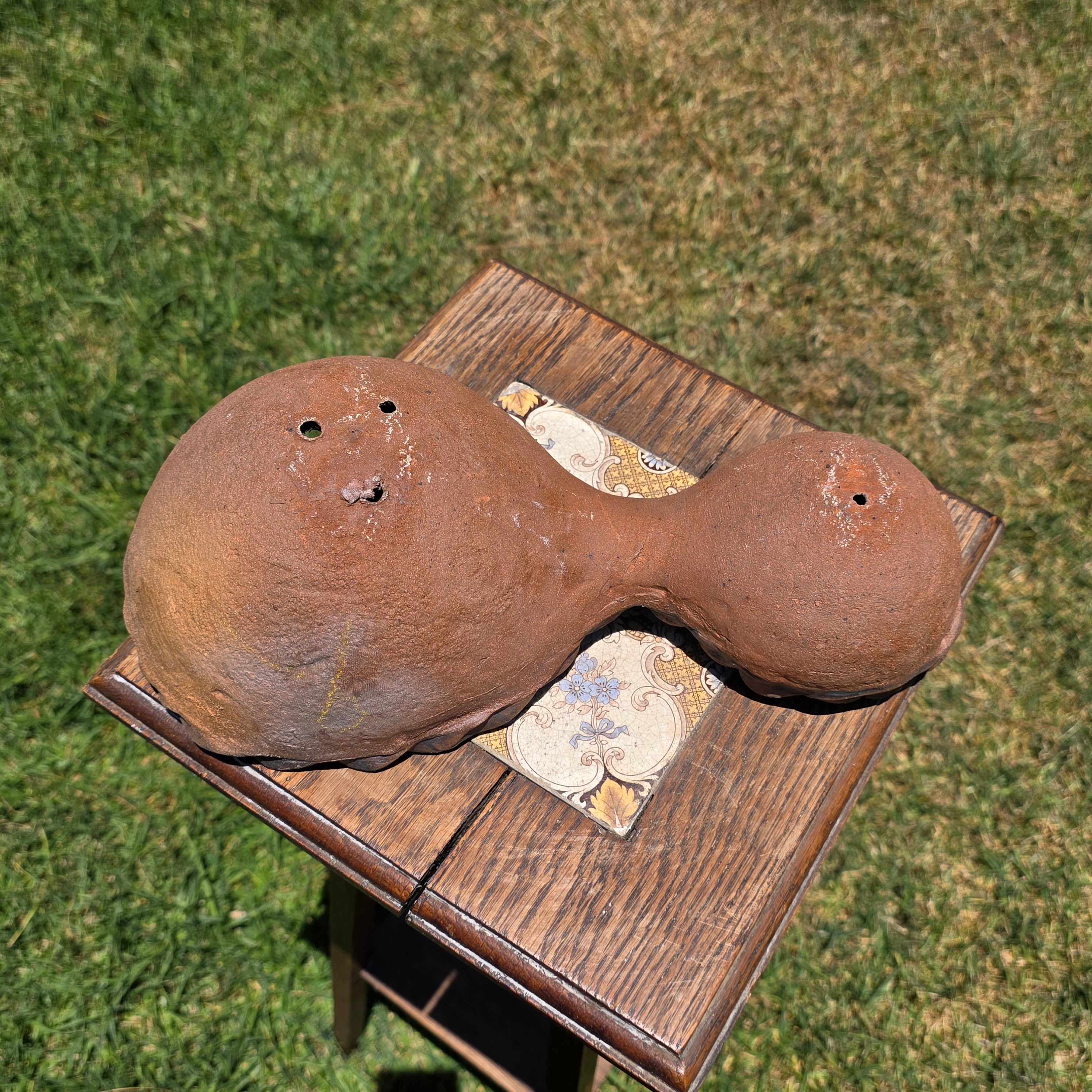 Vintage Terracotta Clay Double Bowl Planter Pinched Edge Rustic Studio Pottery