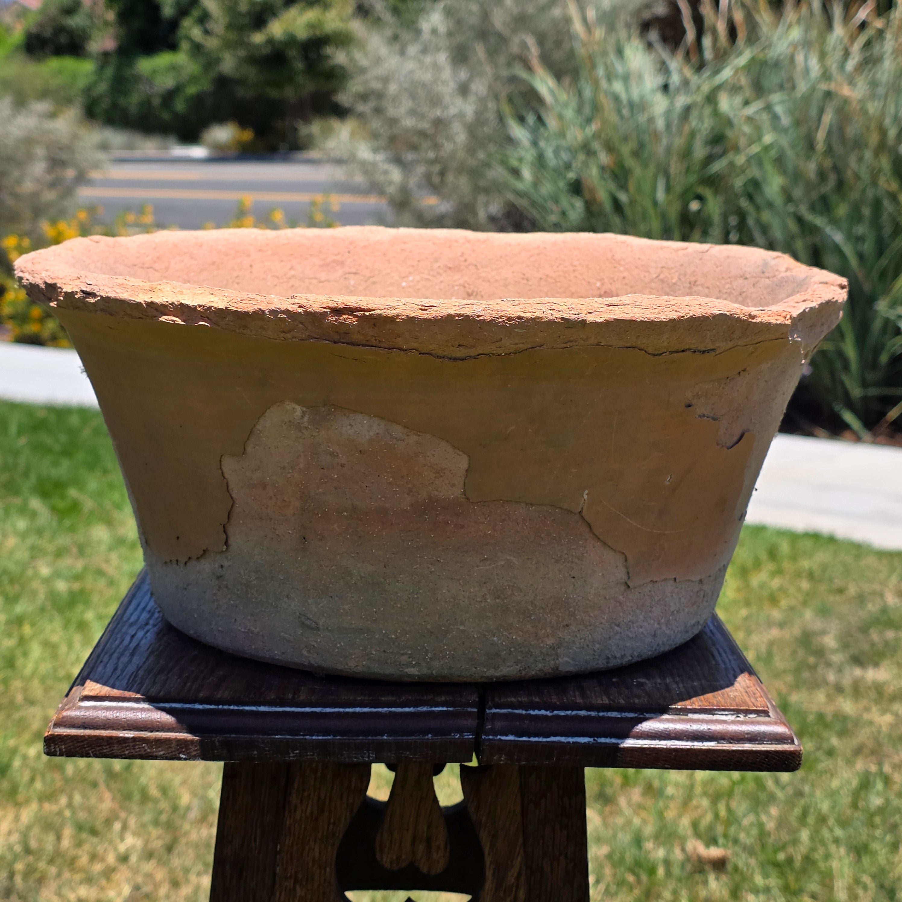 Vintage Terracotta Planter Pot Large Shallow Bowl Weathered Rustic Shabby Italy